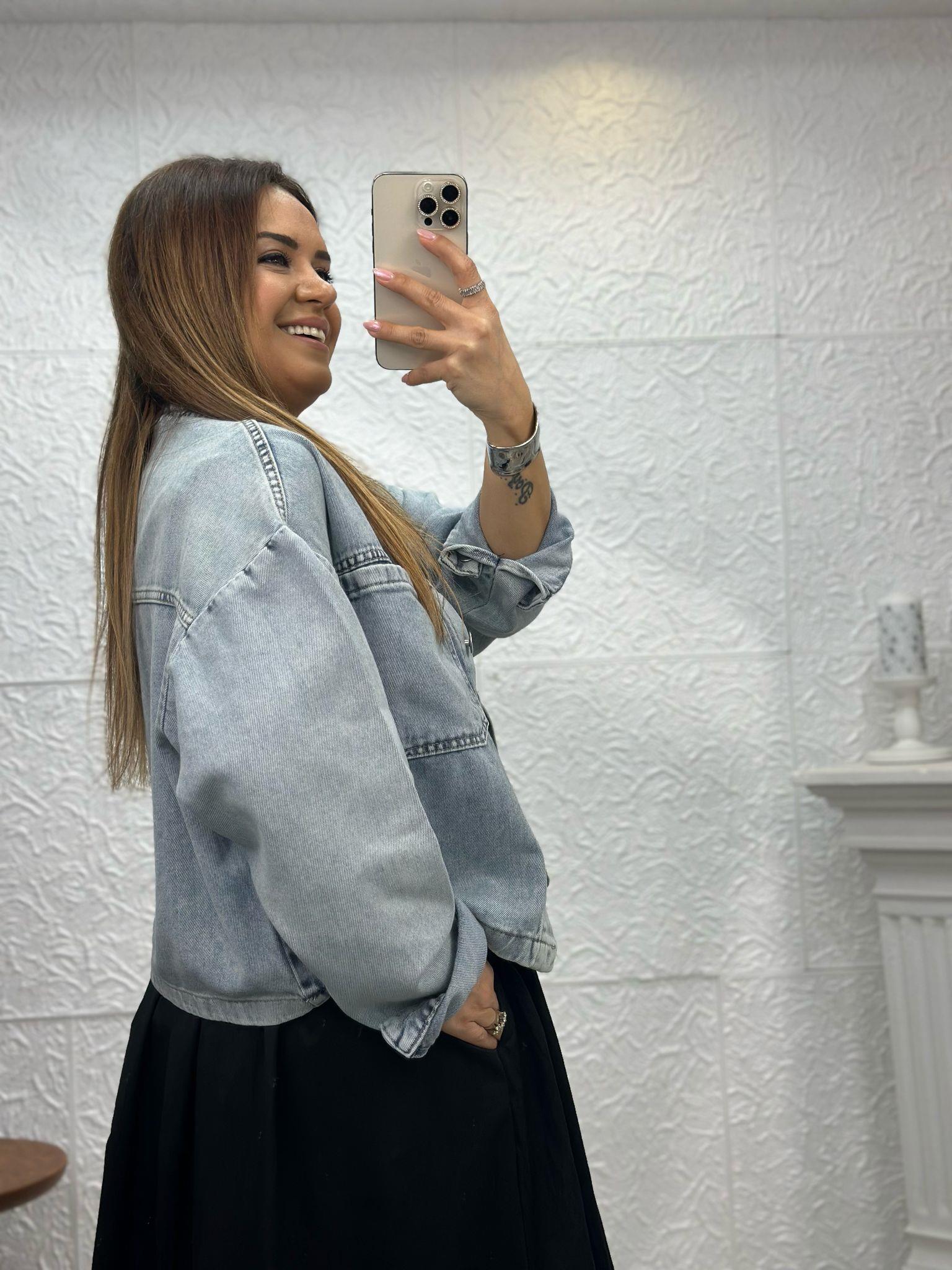 Ms Kısa Jean Mavi Ceket