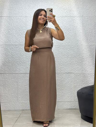 Müslim Etekli Kahverengi Takım