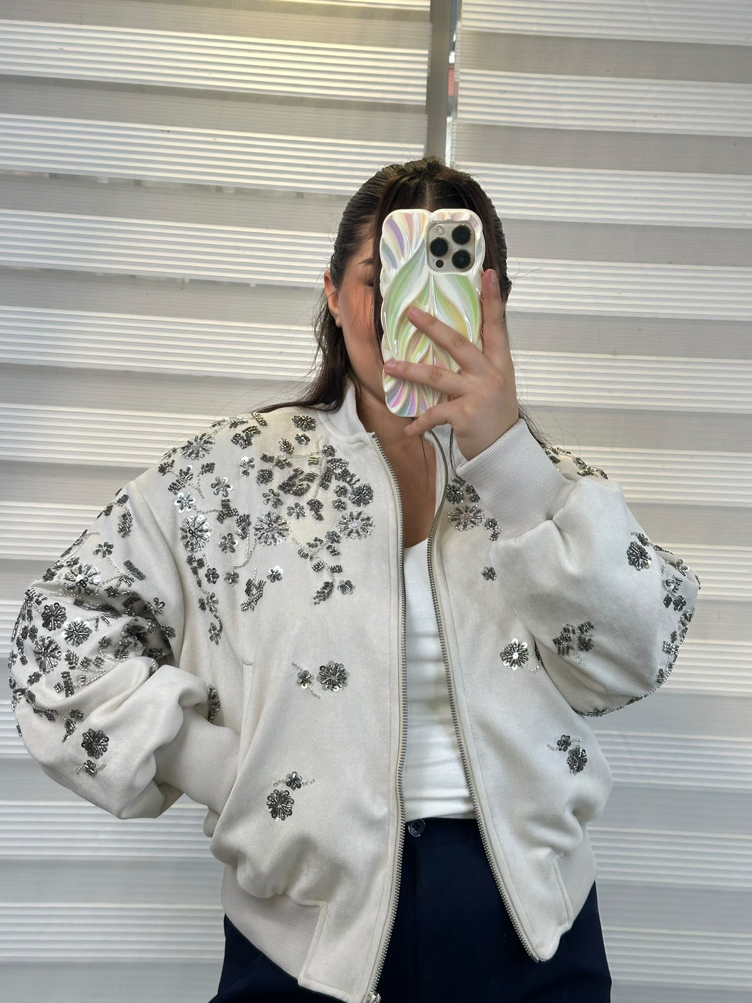 Nakışlı Süet Bomber Ceket