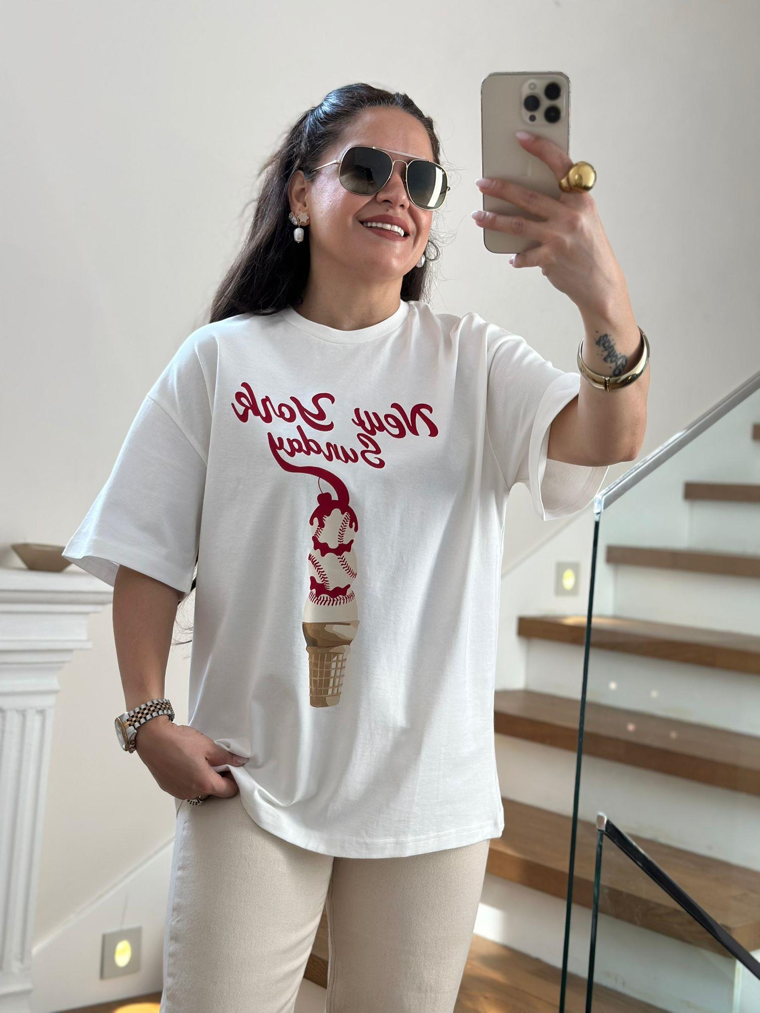 New York Sunday Baskılı Tshirt