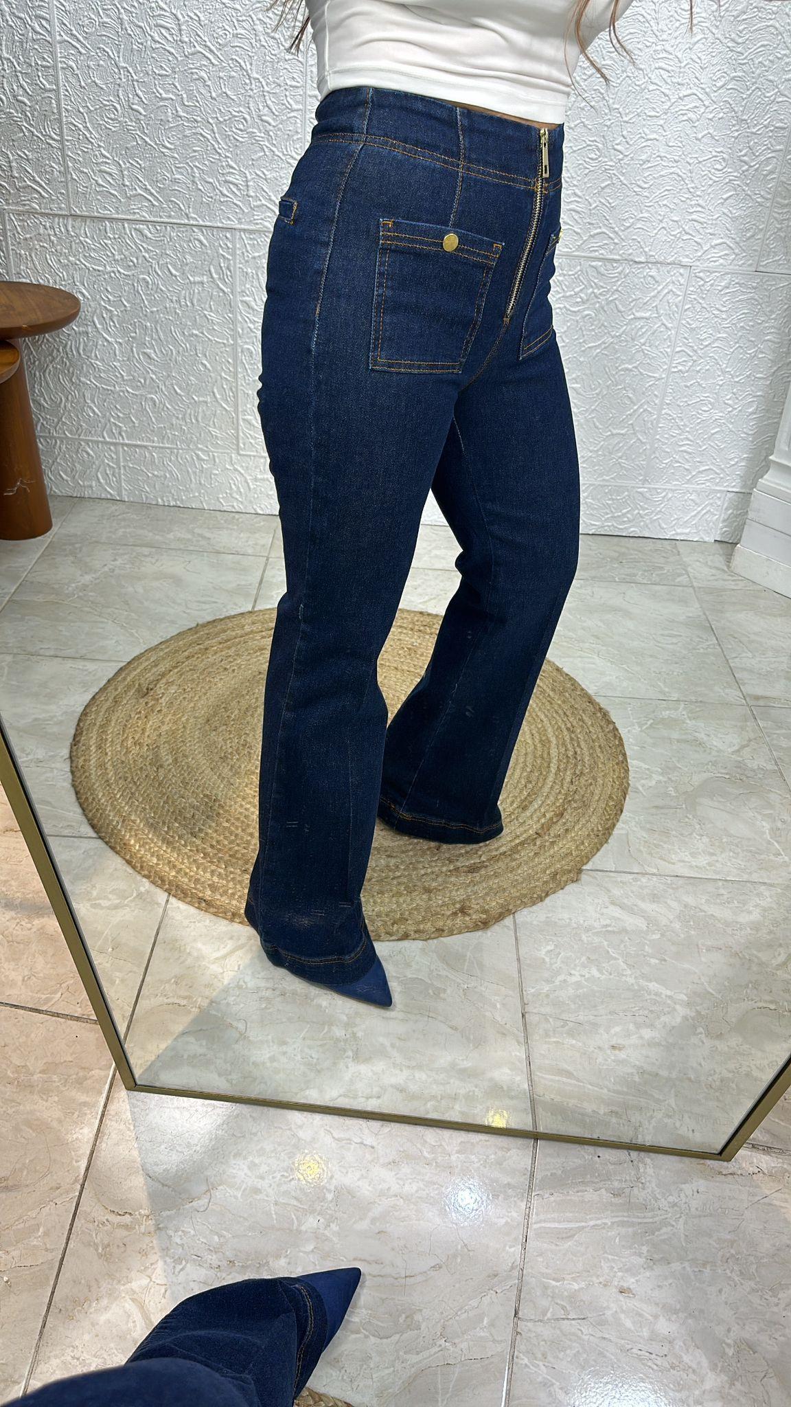 ÖNÜ CEPLİ MAVİ BOL PAÇA JEAN
