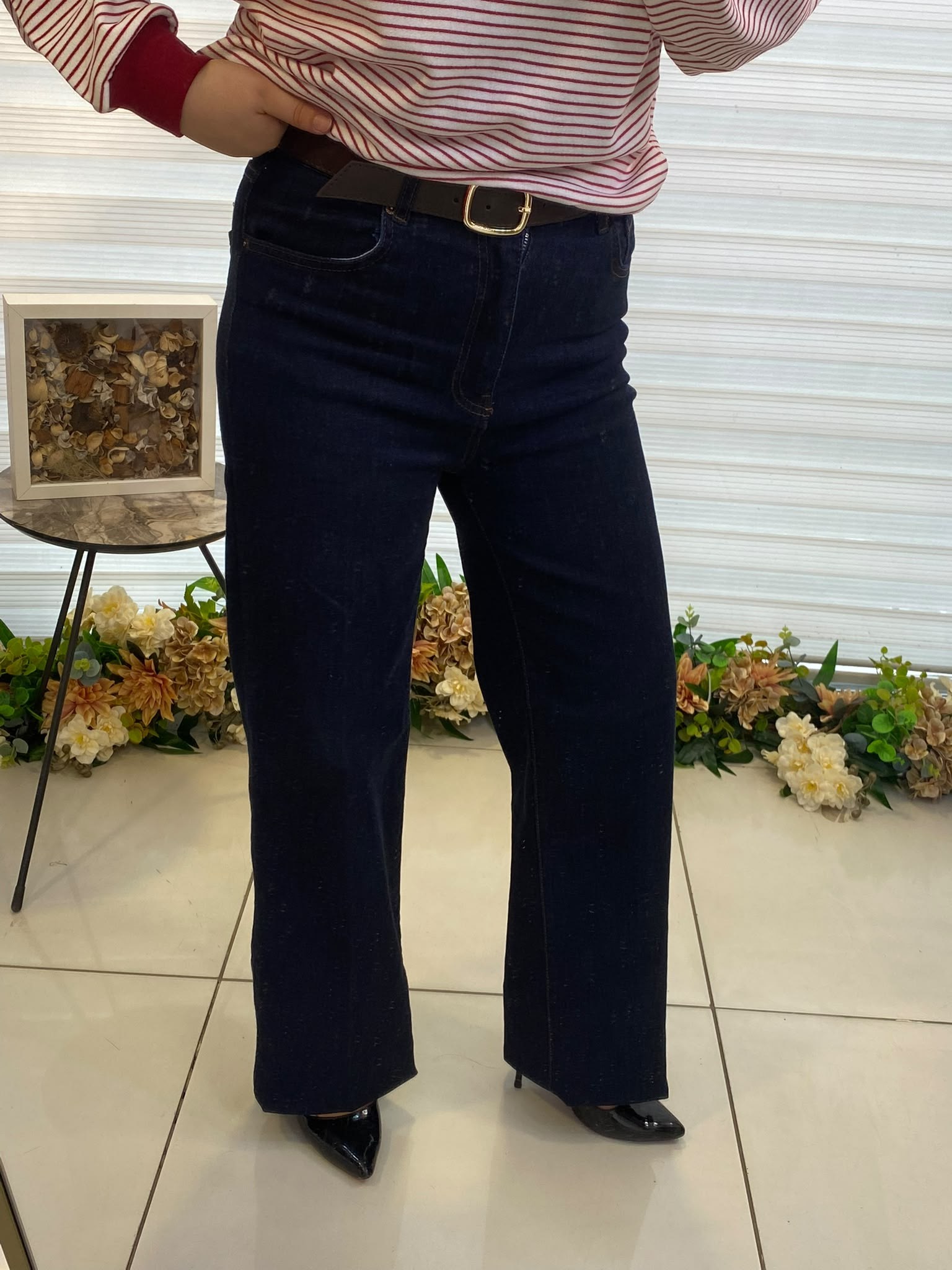 Oval Kemerli Kahve Lacivert Pantolon