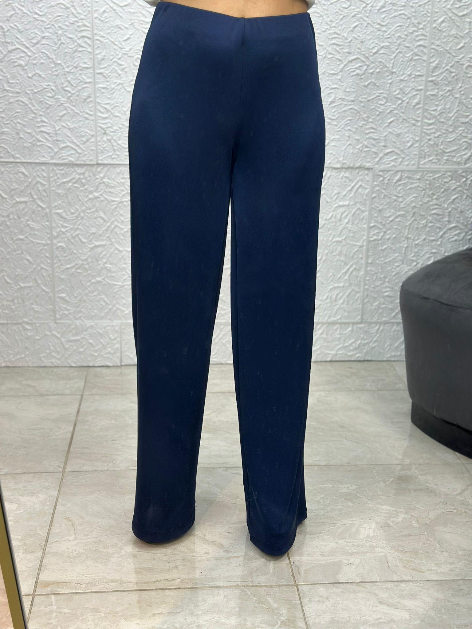 Parlak Bol Paça Lacivert Pantolon