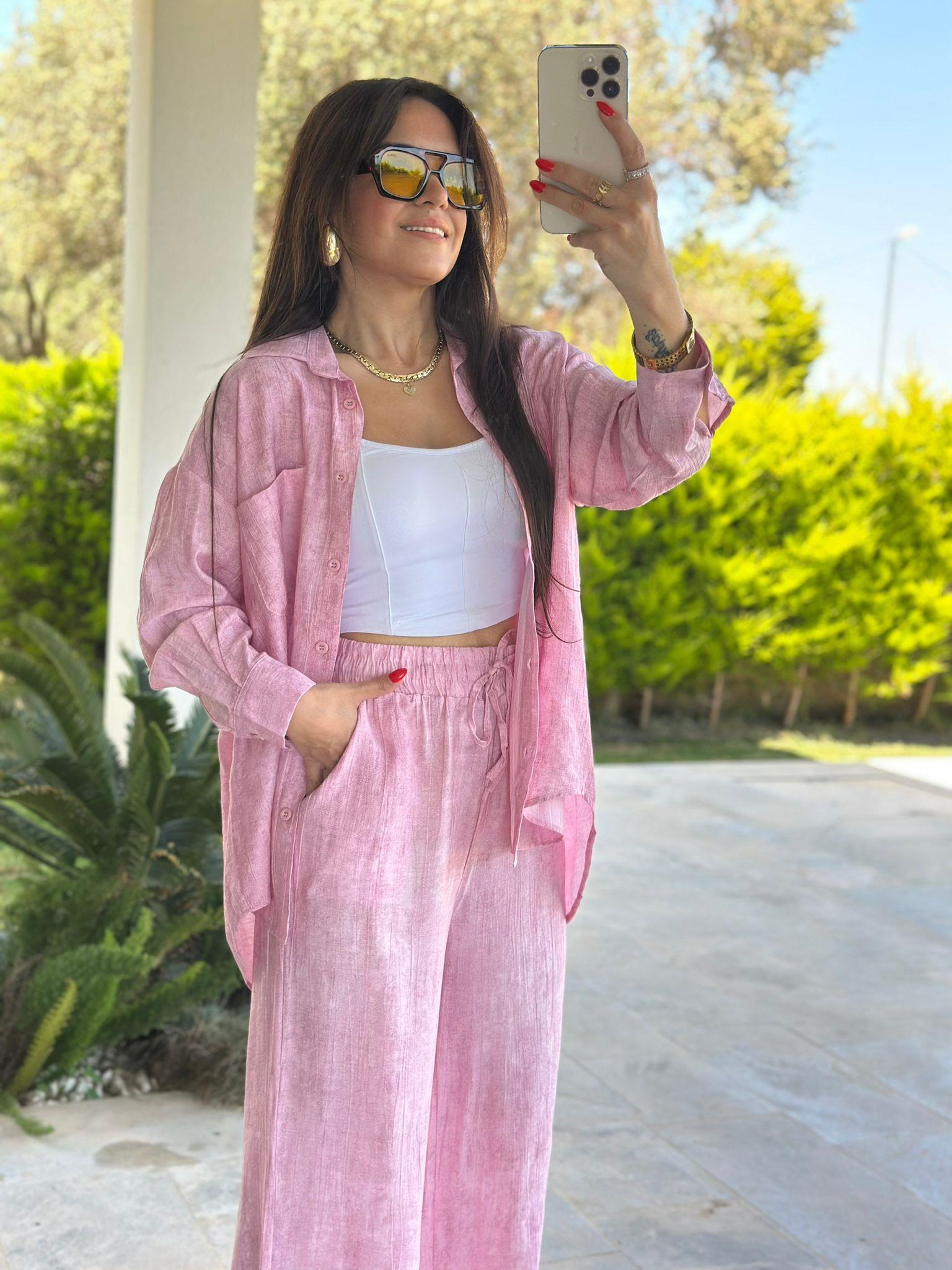 Pembe Gömlek Pantolon Takım