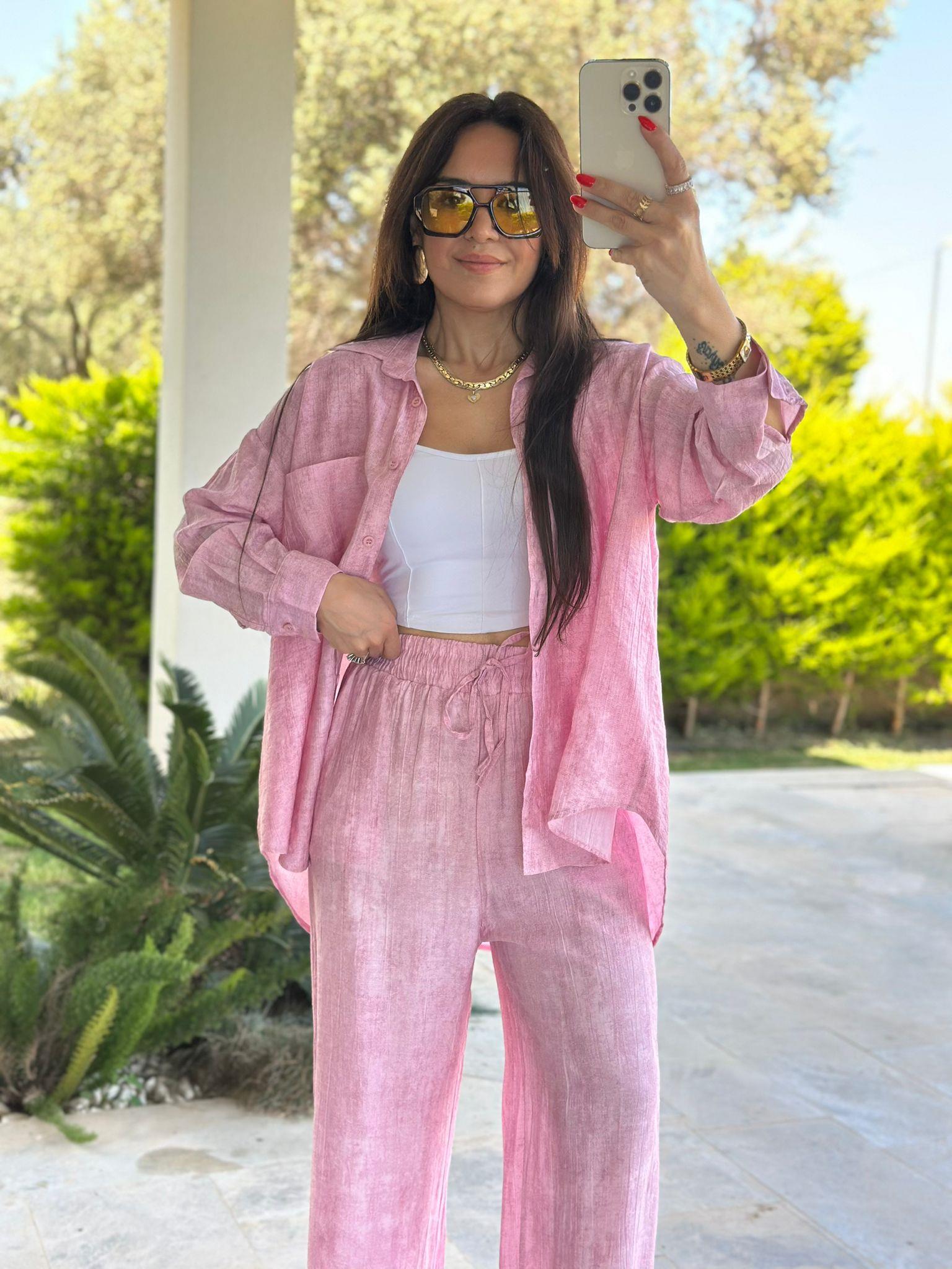Pembe Gömlek Pantolon Takım