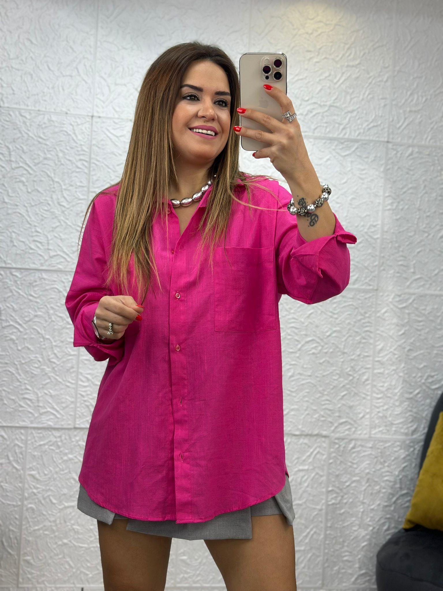 Pembe Keten Salaş Gömlek