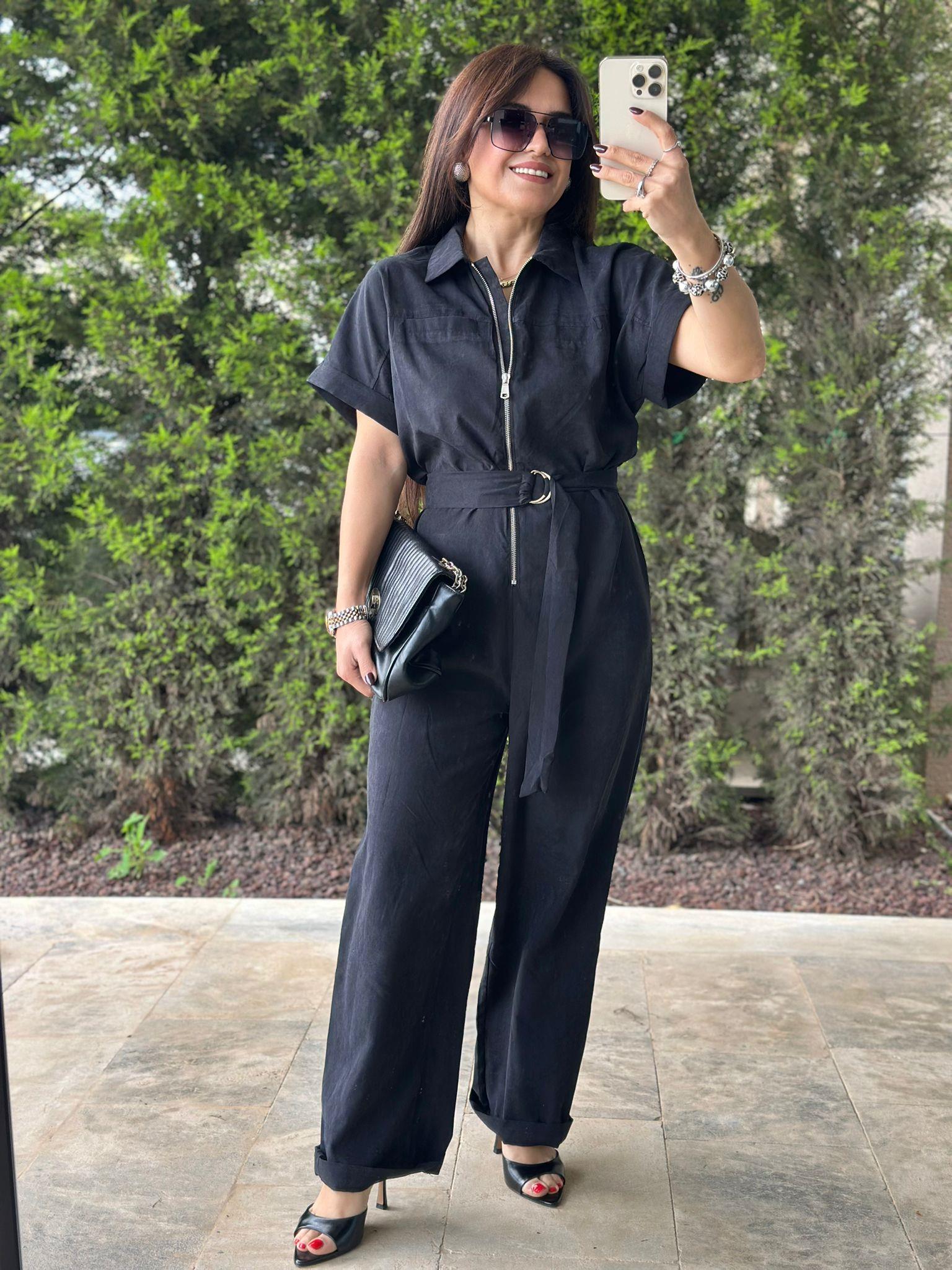 Polo Yaka Siyah Tulum