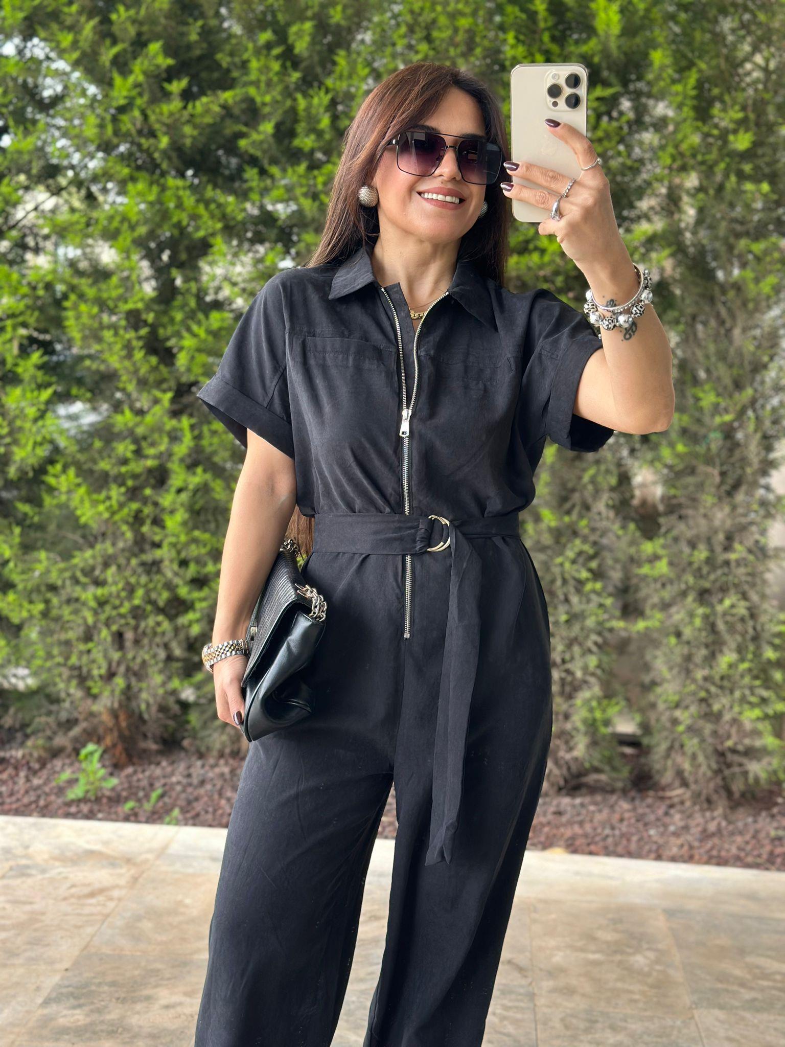 Polo Yaka Siyah Tulum
