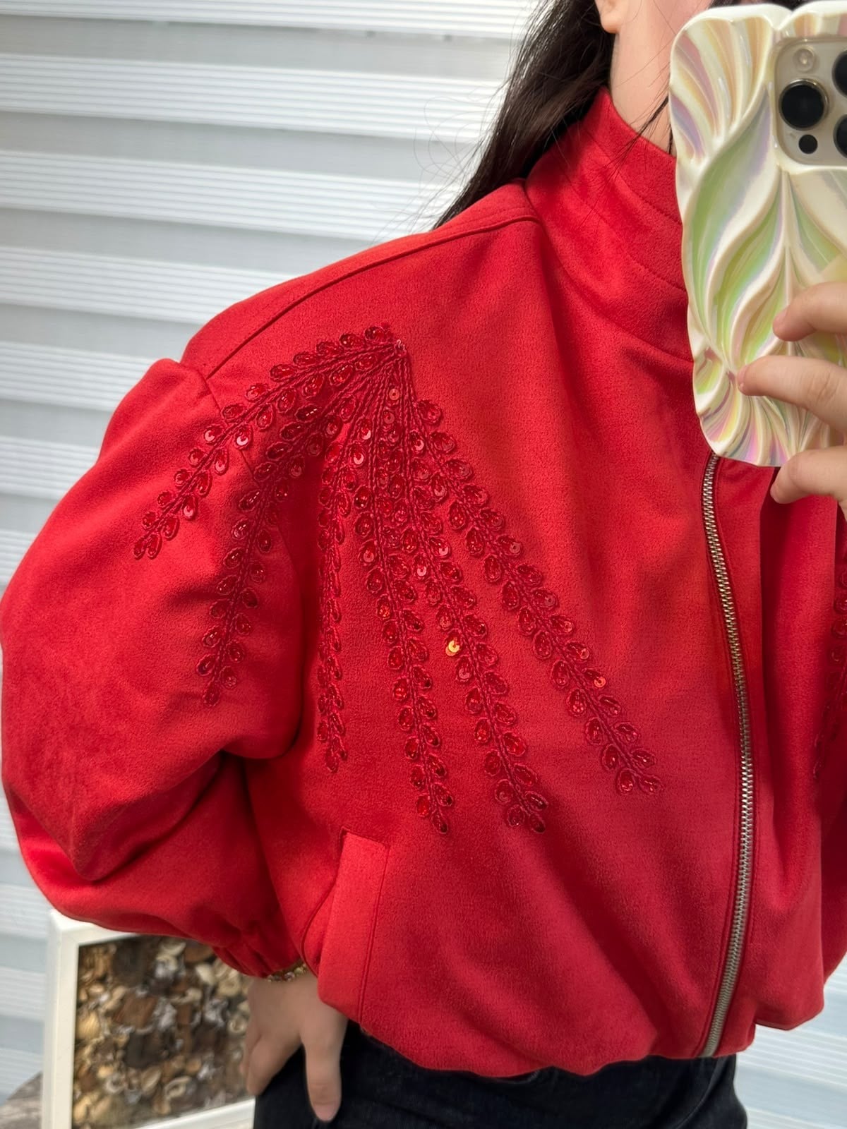 Pul Detaylı Kırmızı Sweat Ceket