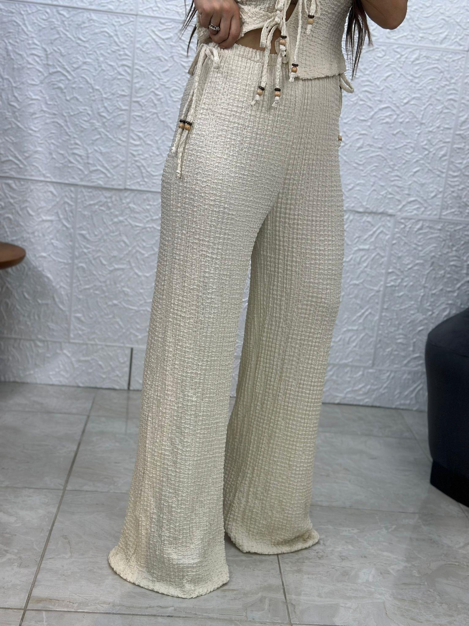 Salaş Beli Bağlamalı Bej Pantolon