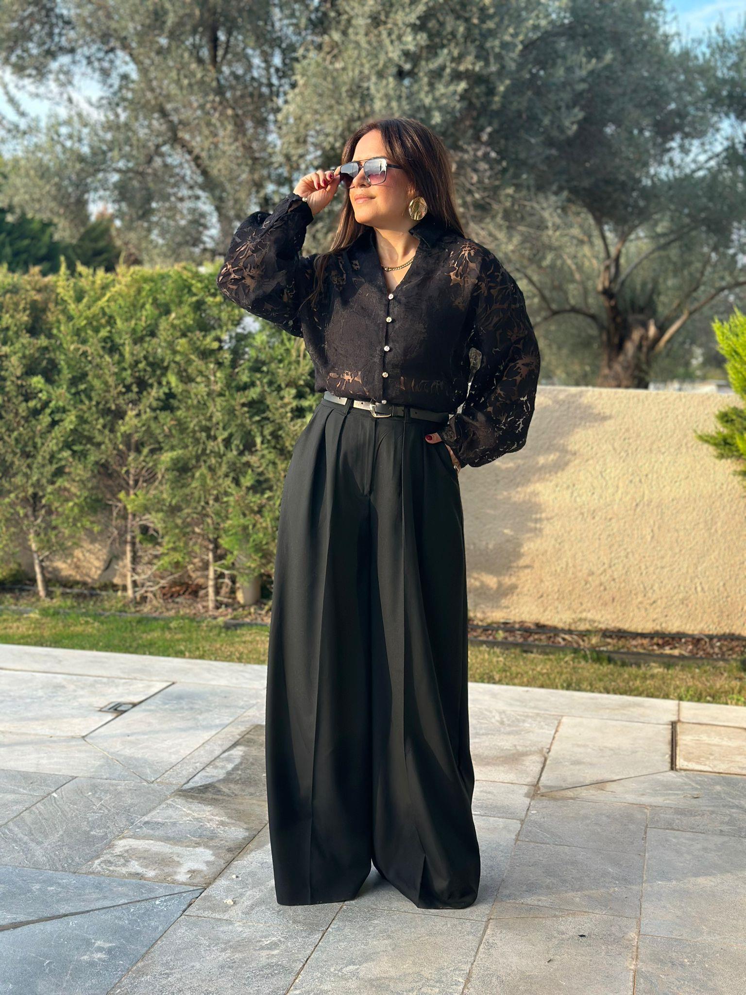 Siyah Kemerli Palazzo Pantolon