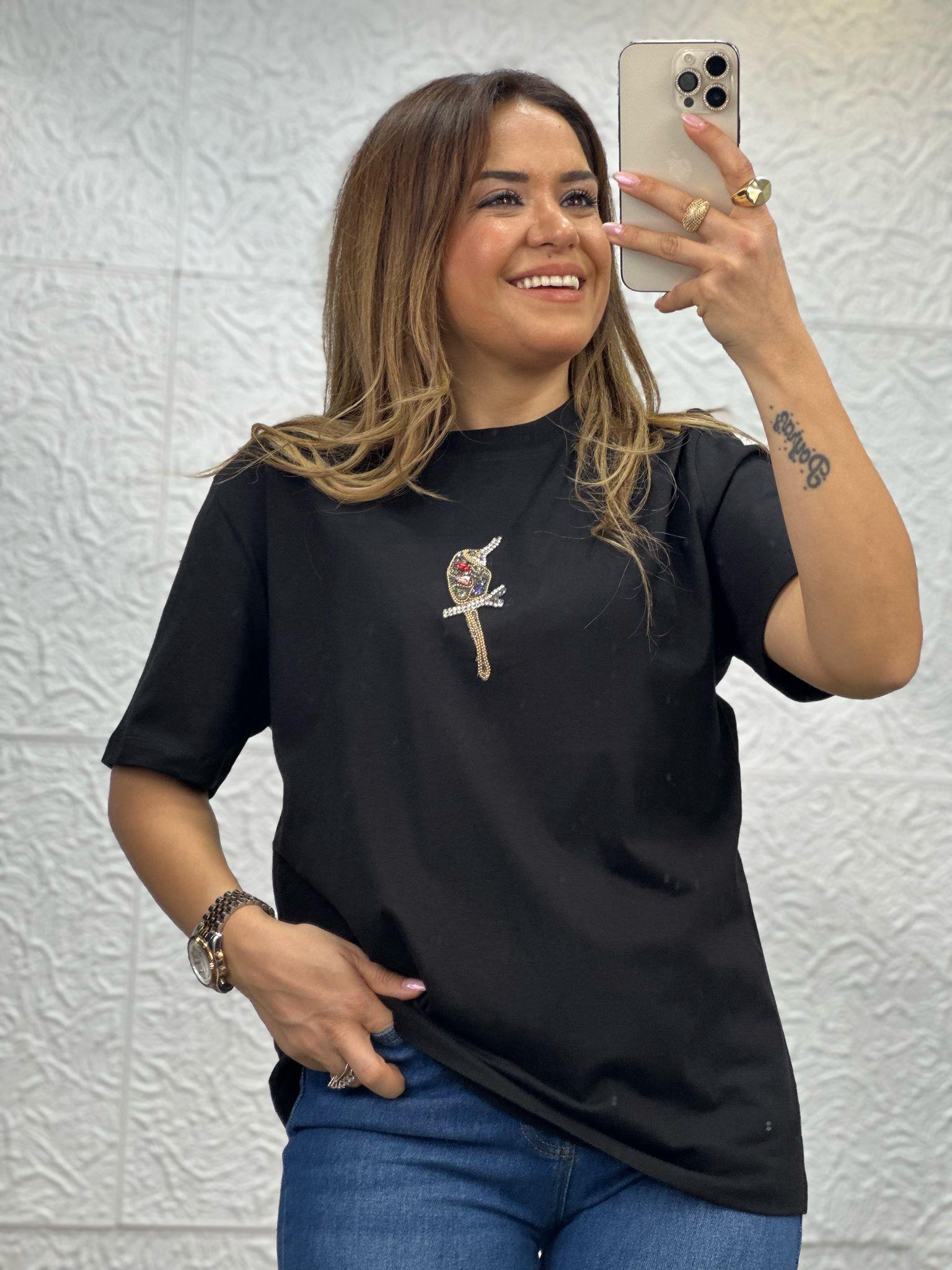 Siyah Kuşlu Tshirt