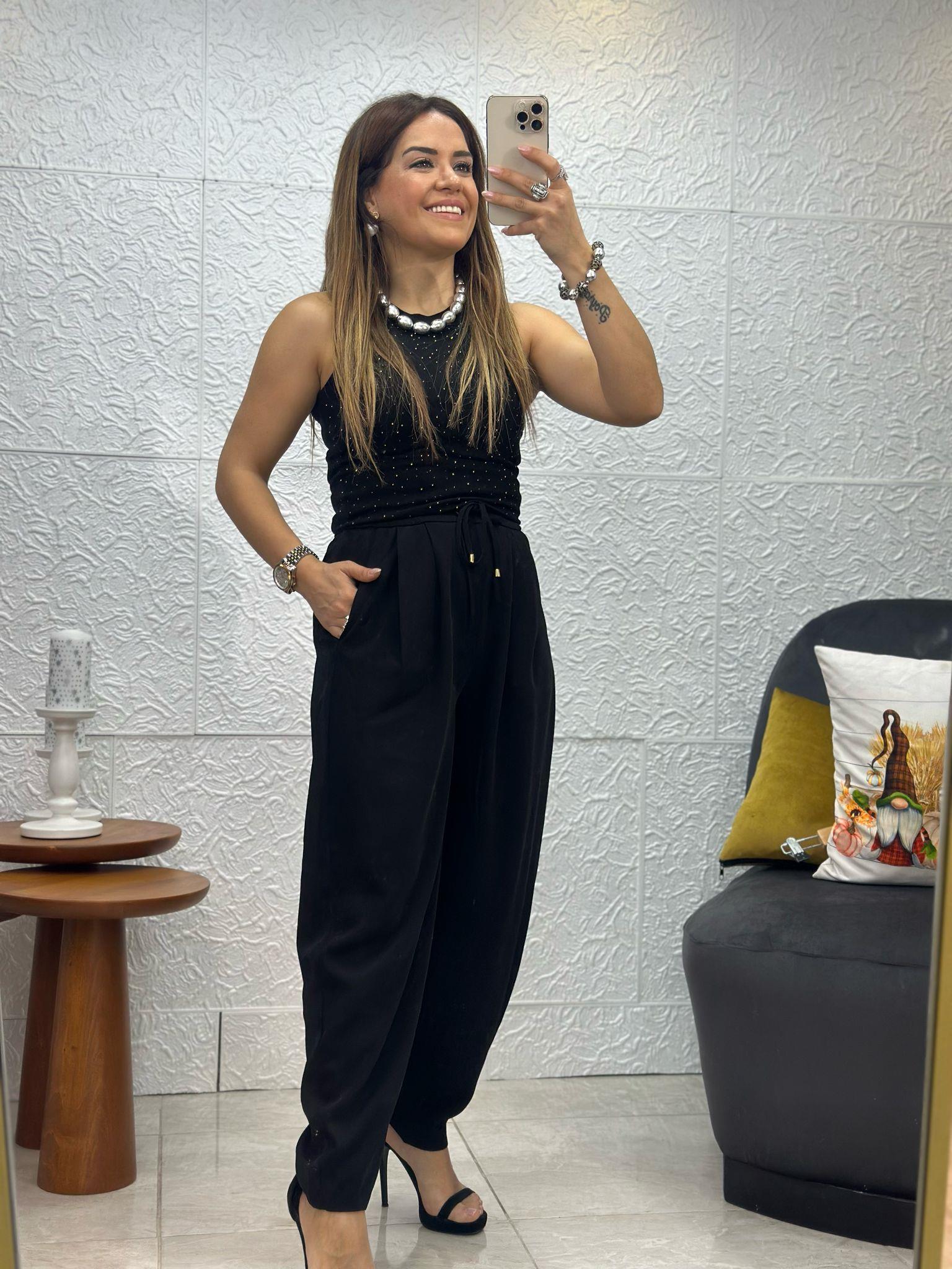 Siyah Taşlı Halter Bluz