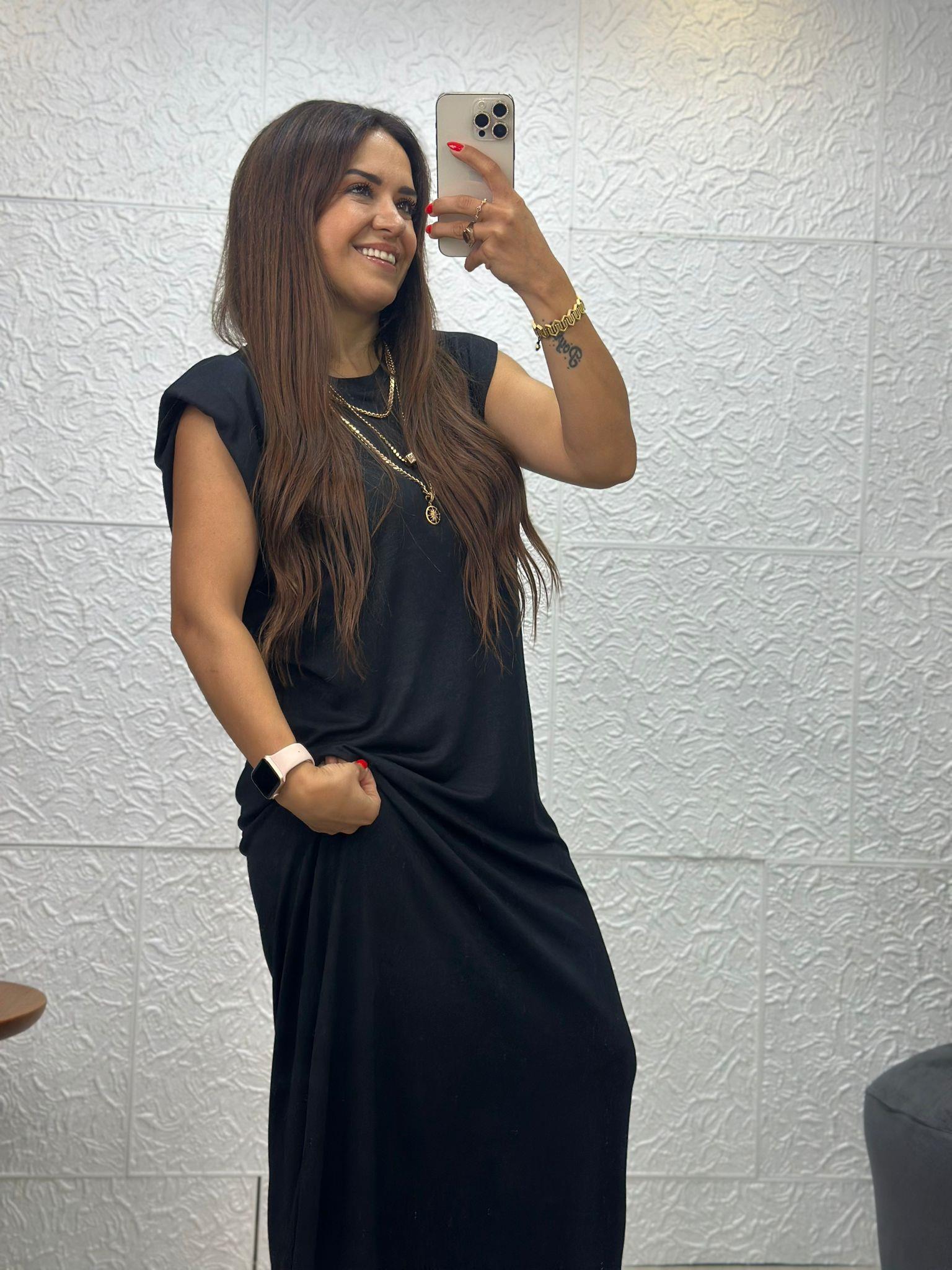 Siyah Vatkalı Modal Kumaş Elbise