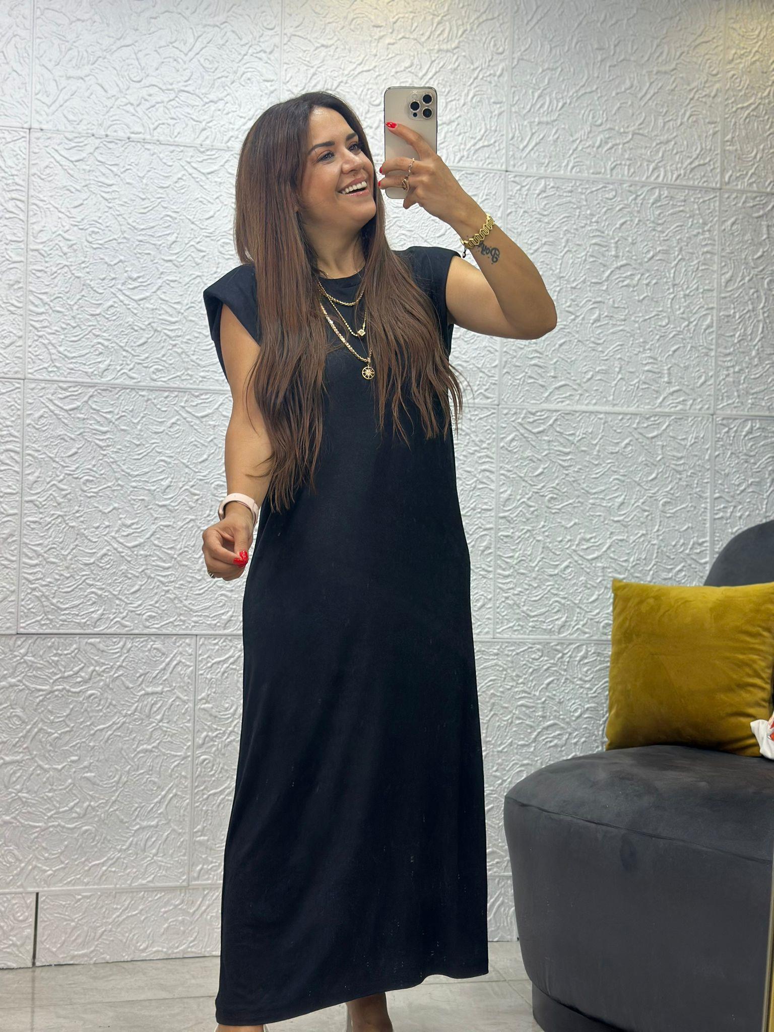 Siyah Vatkalı Modal Kumaş Elbise
