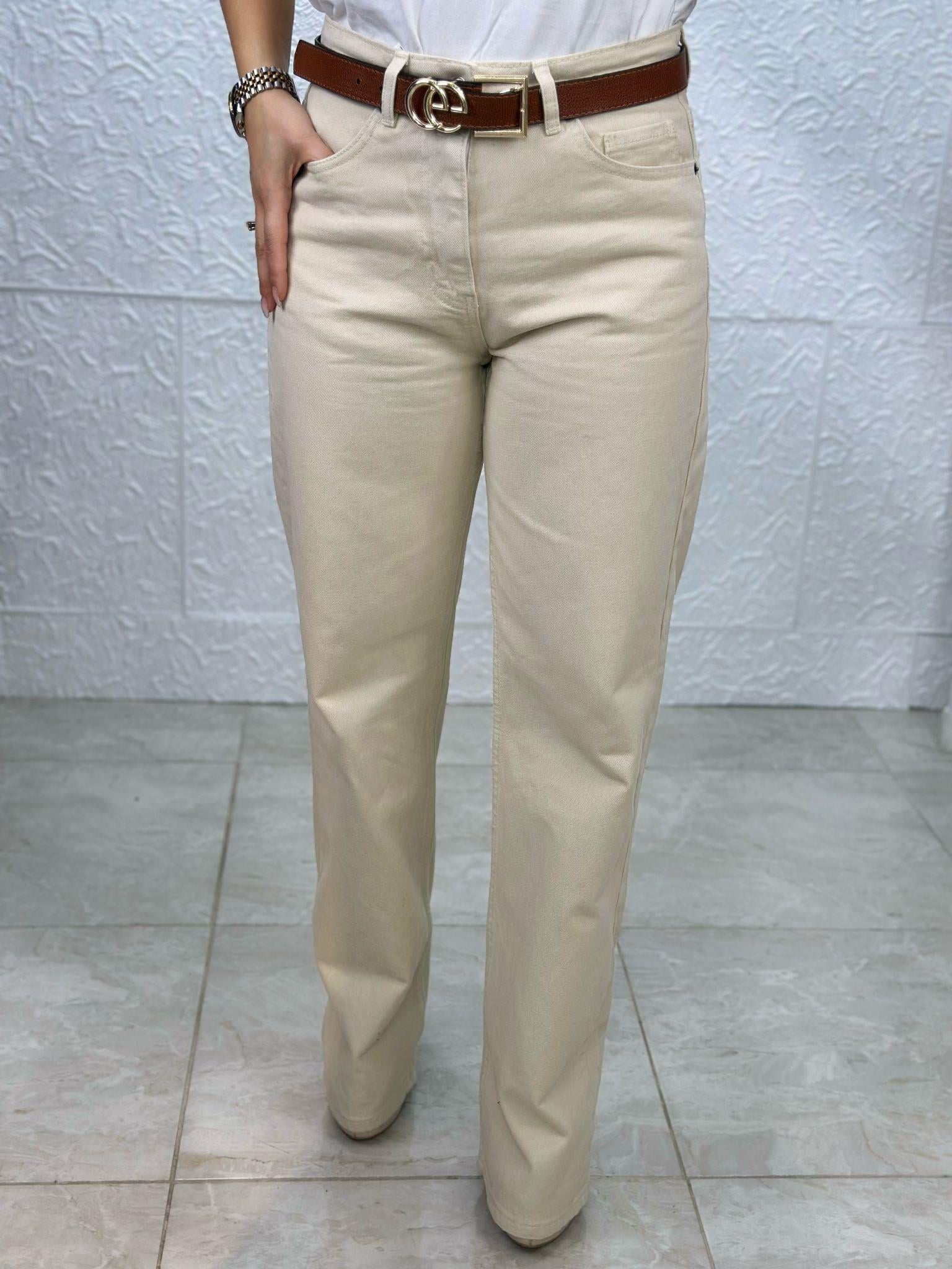 Straight Bej Jean Pantolon
