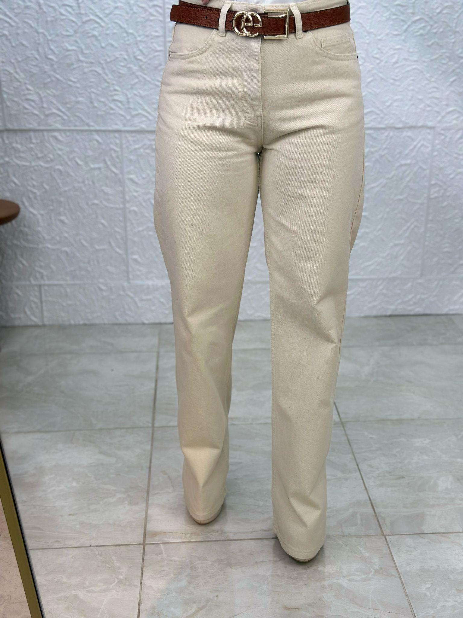 Straight Bej Jean Pantolon