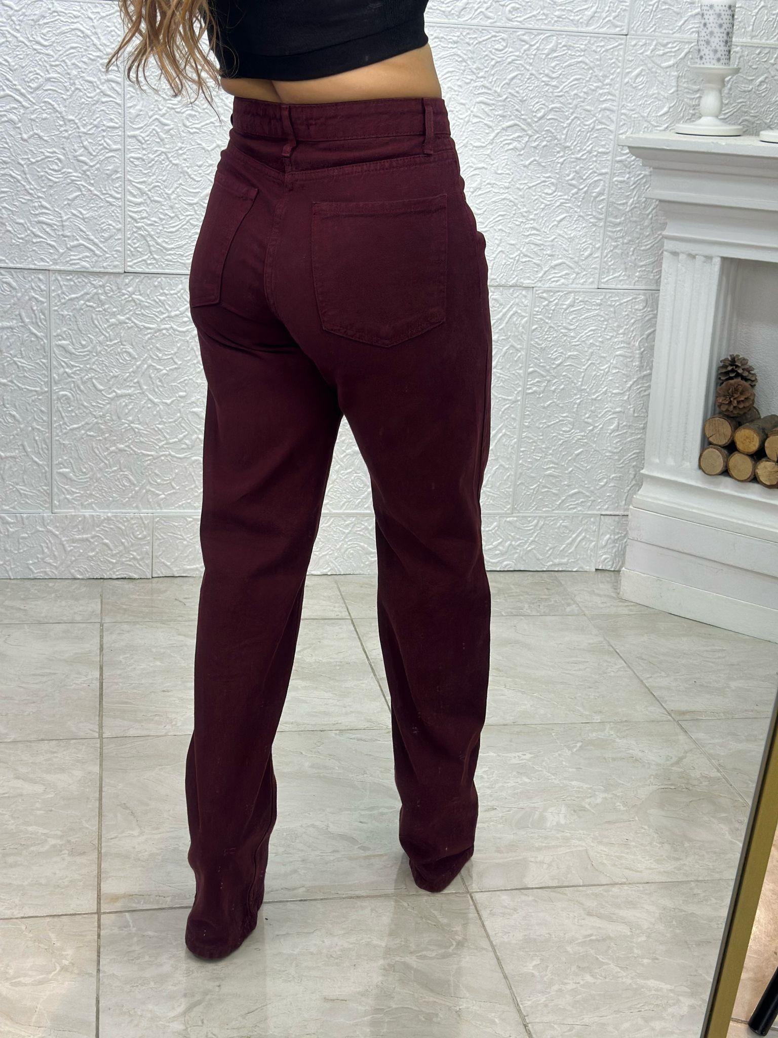 Straight Bordo Jean Pantolon