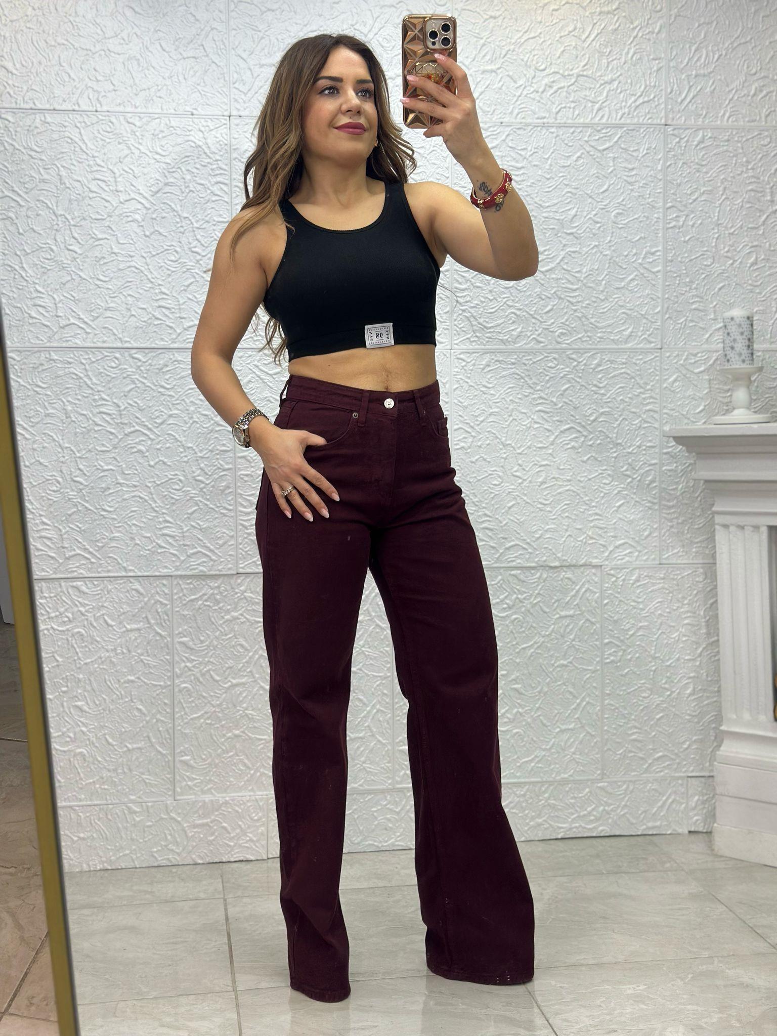 Straight Bordo Jean Pantolon