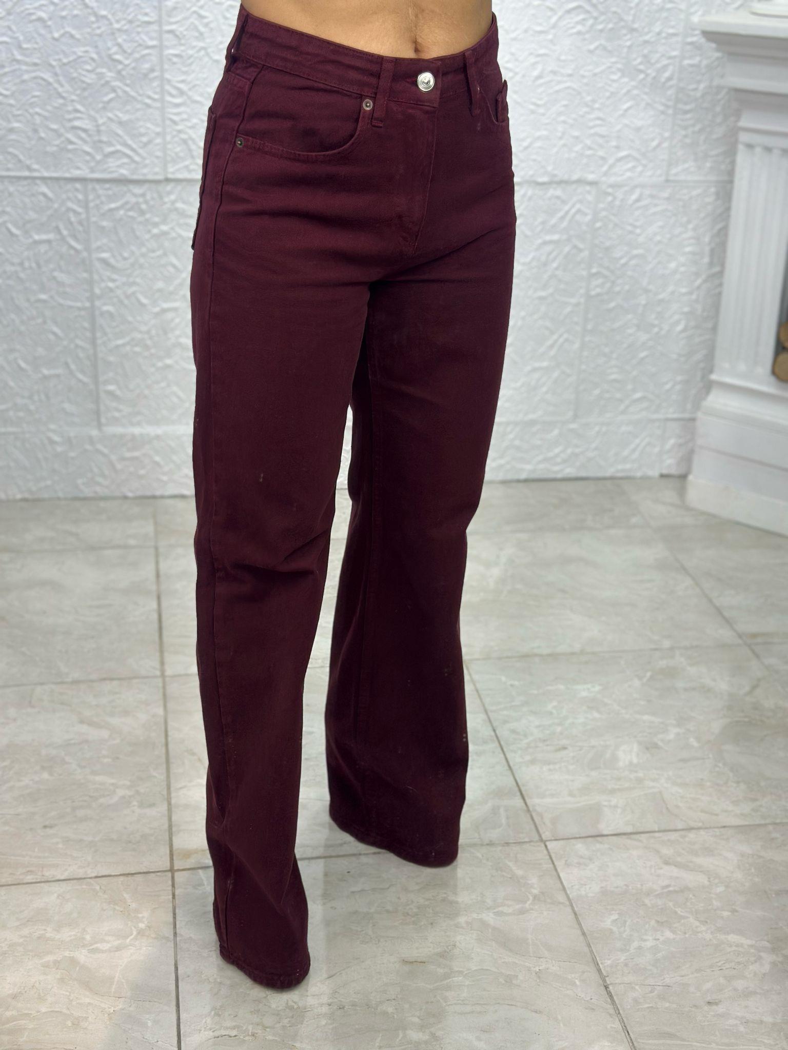 Straight Bordo Jean Pantolon