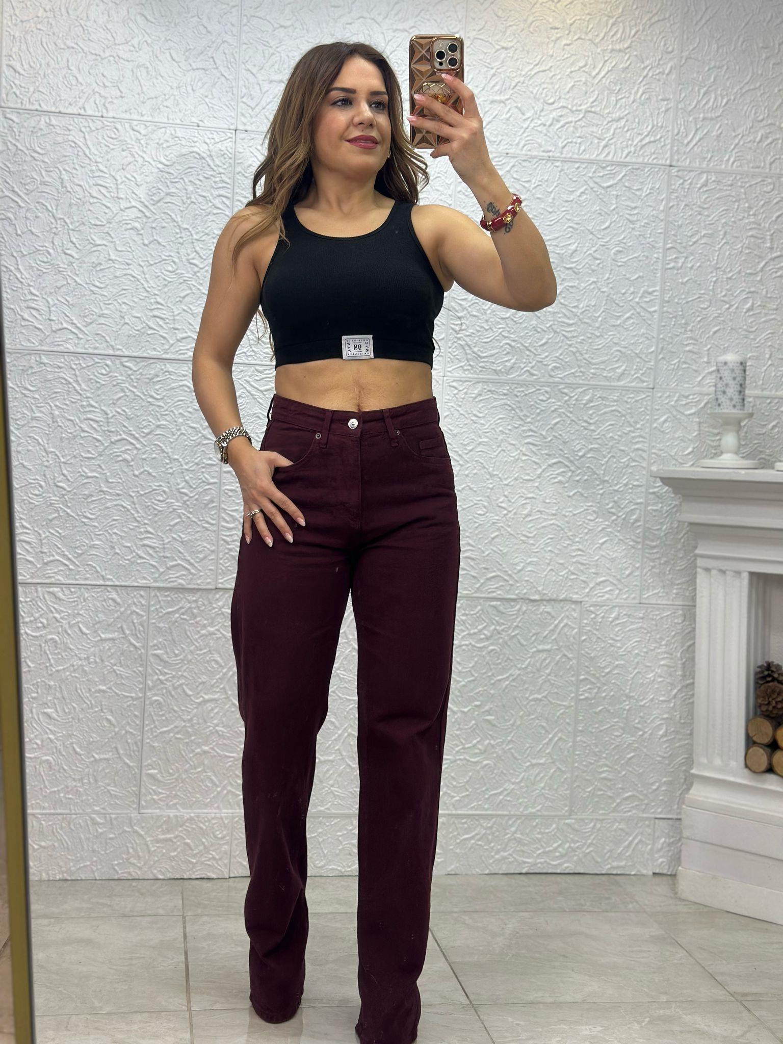 Straight Bordo Jean Pantolon