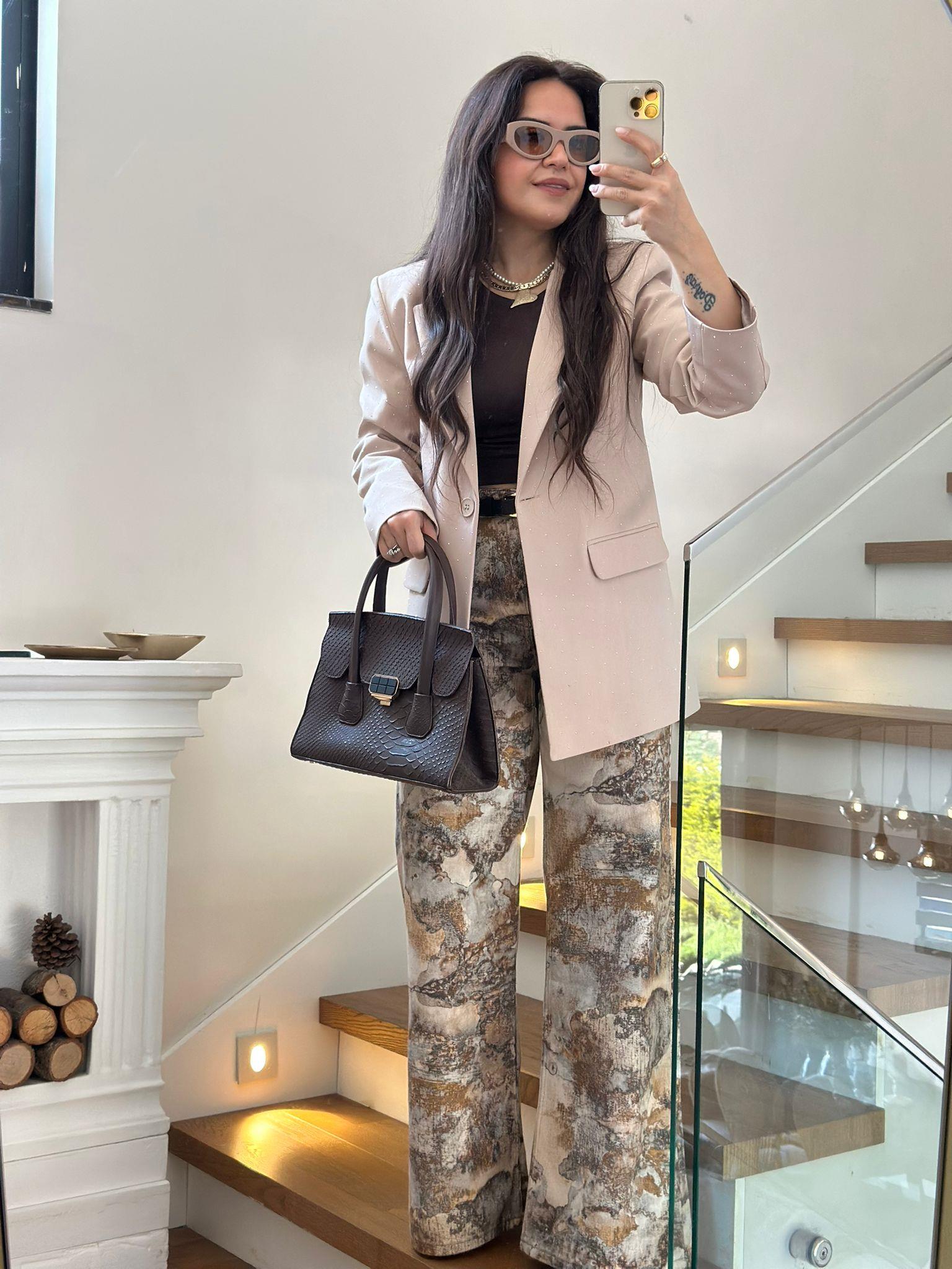 Taşlı Bej Blazer Ceket