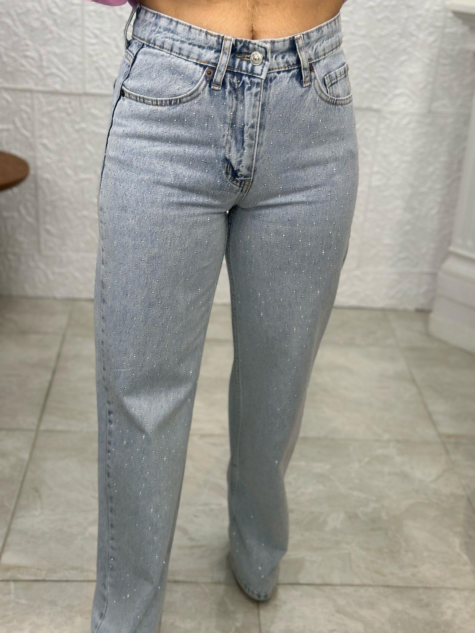 Taşlı Bol Jean Pantolon