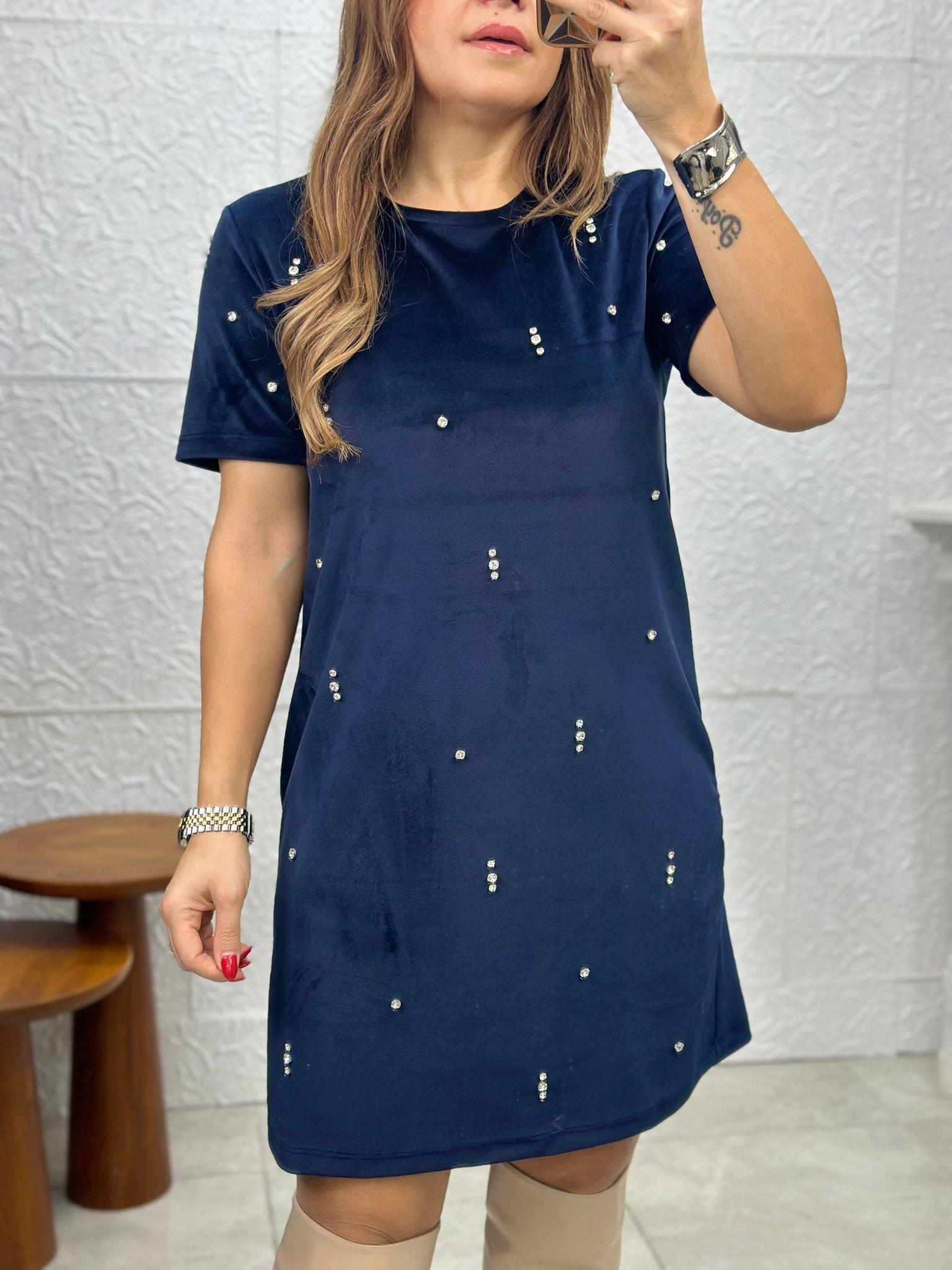 Taşlı Kadife Lacivert Elbsie
