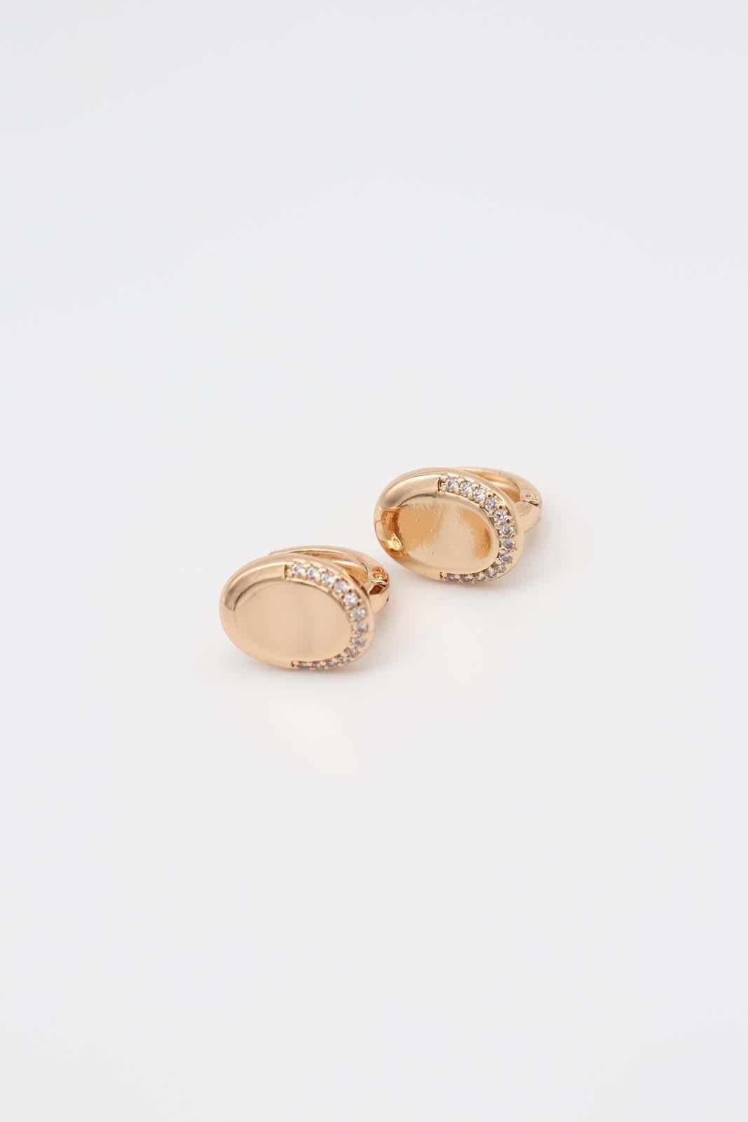 Taşlı Oval Gold Küpe