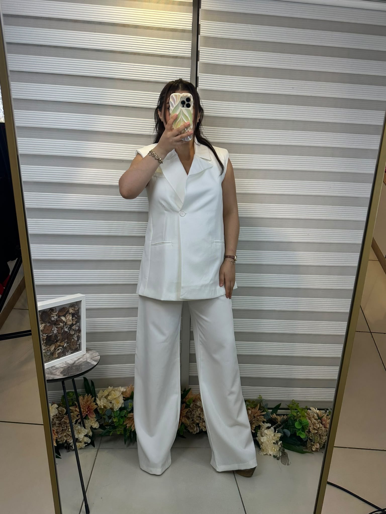 Tek Düğmeli Yelek Pantolon Takım Beyaz
