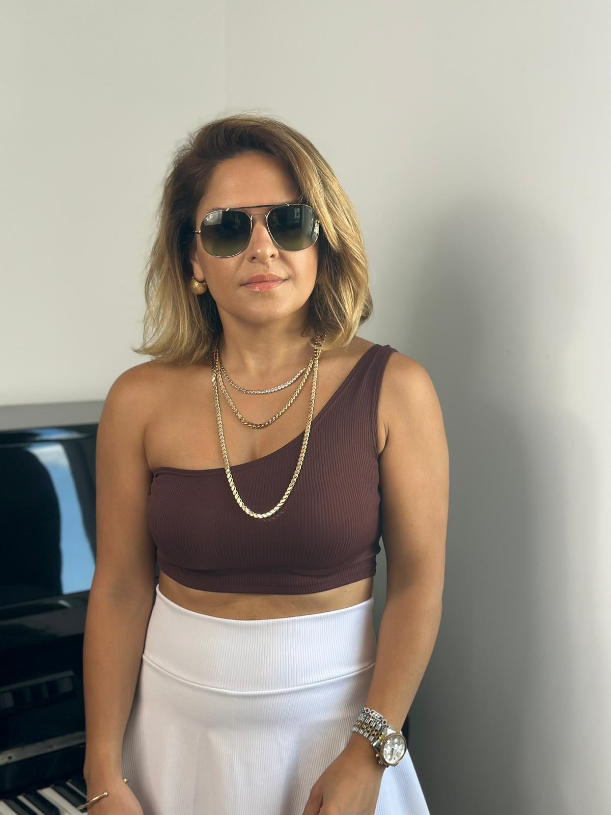 Tek Omuz Kahverengi Crop