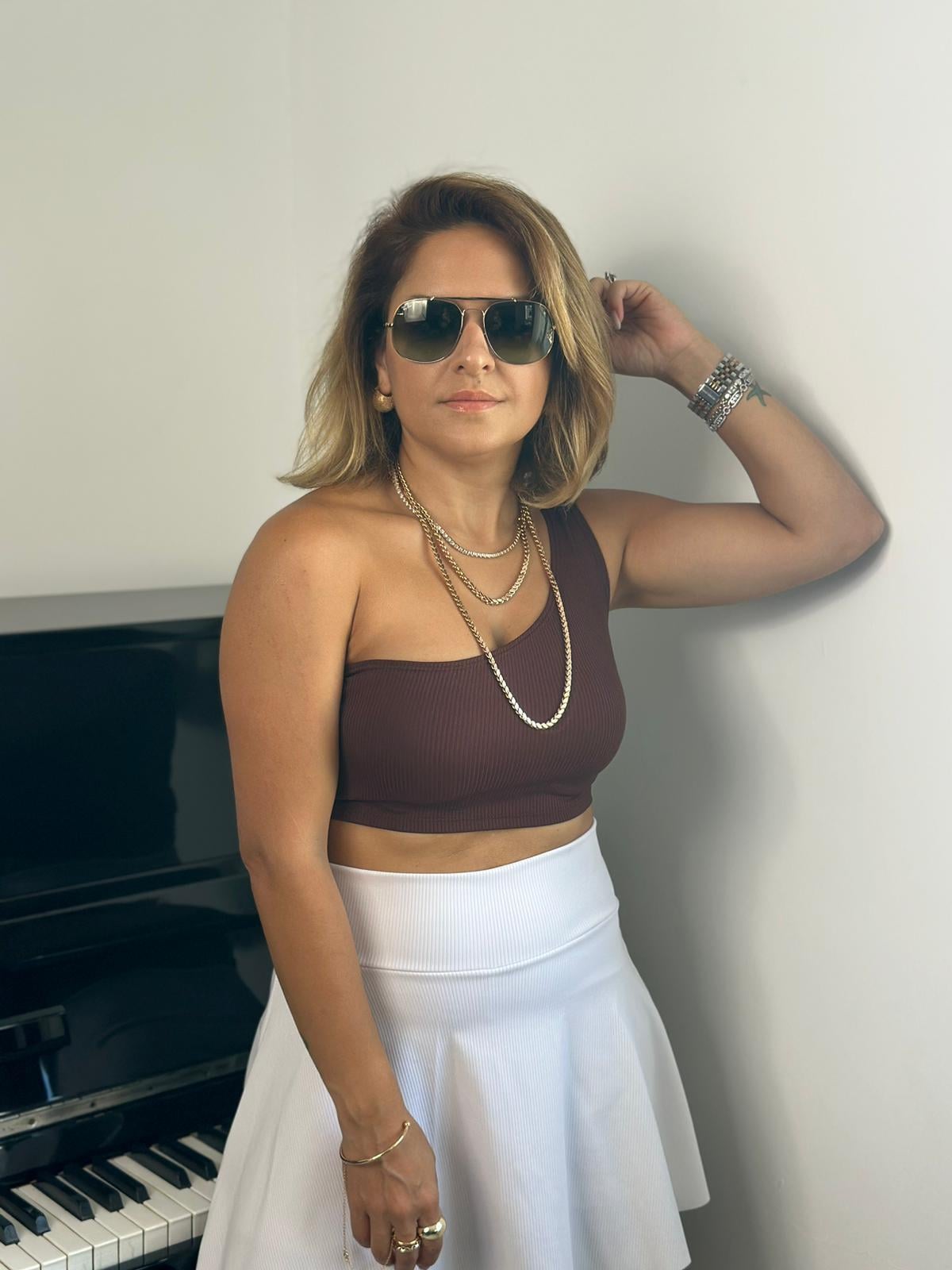 Tek Omuz Kahverengi Crop