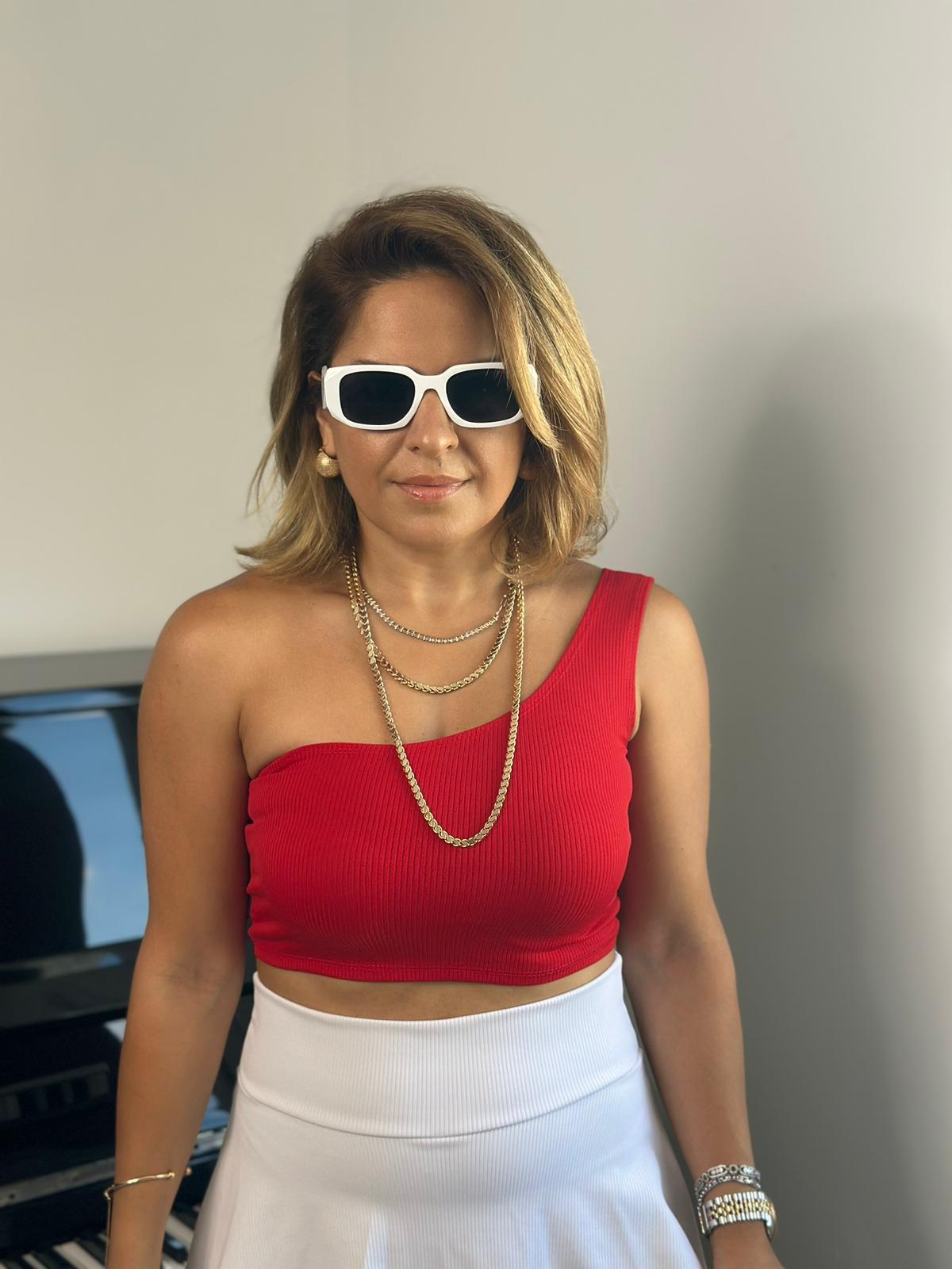 Tek Omuz Kırmızı Crop