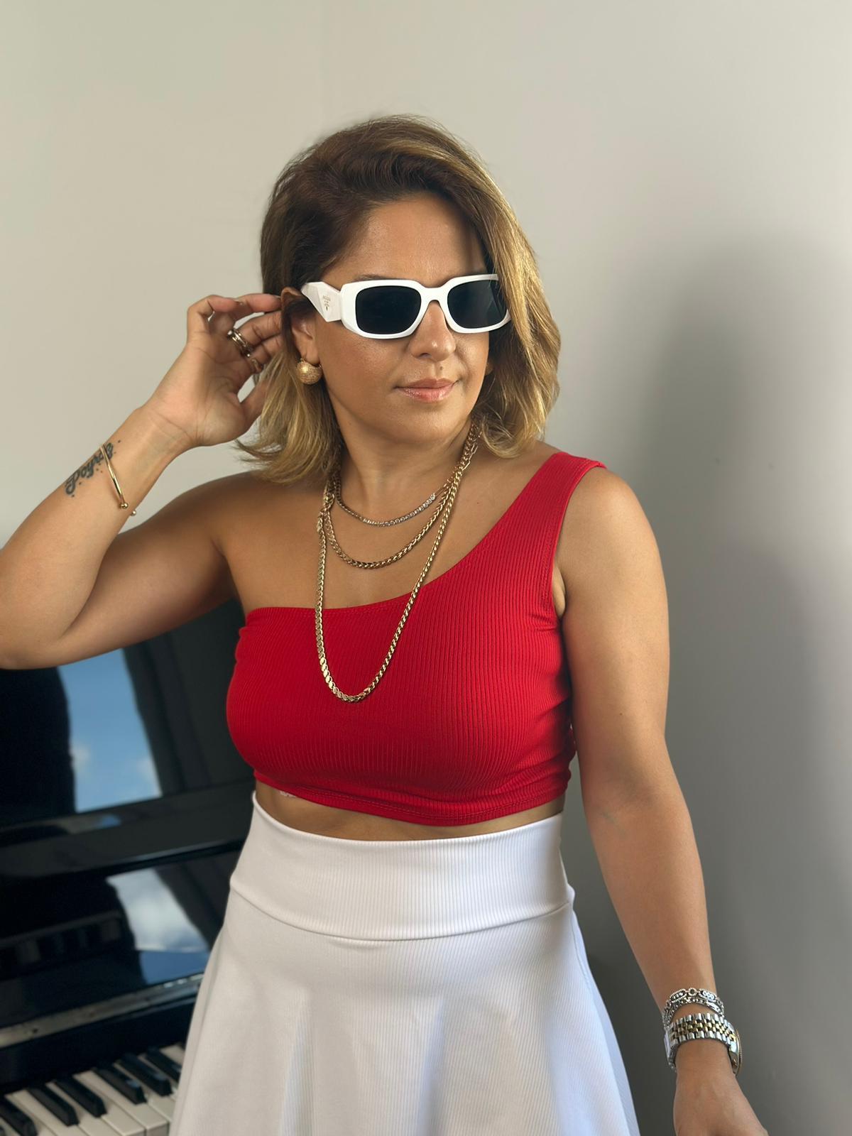 Tek Omuz Kırmızı Crop