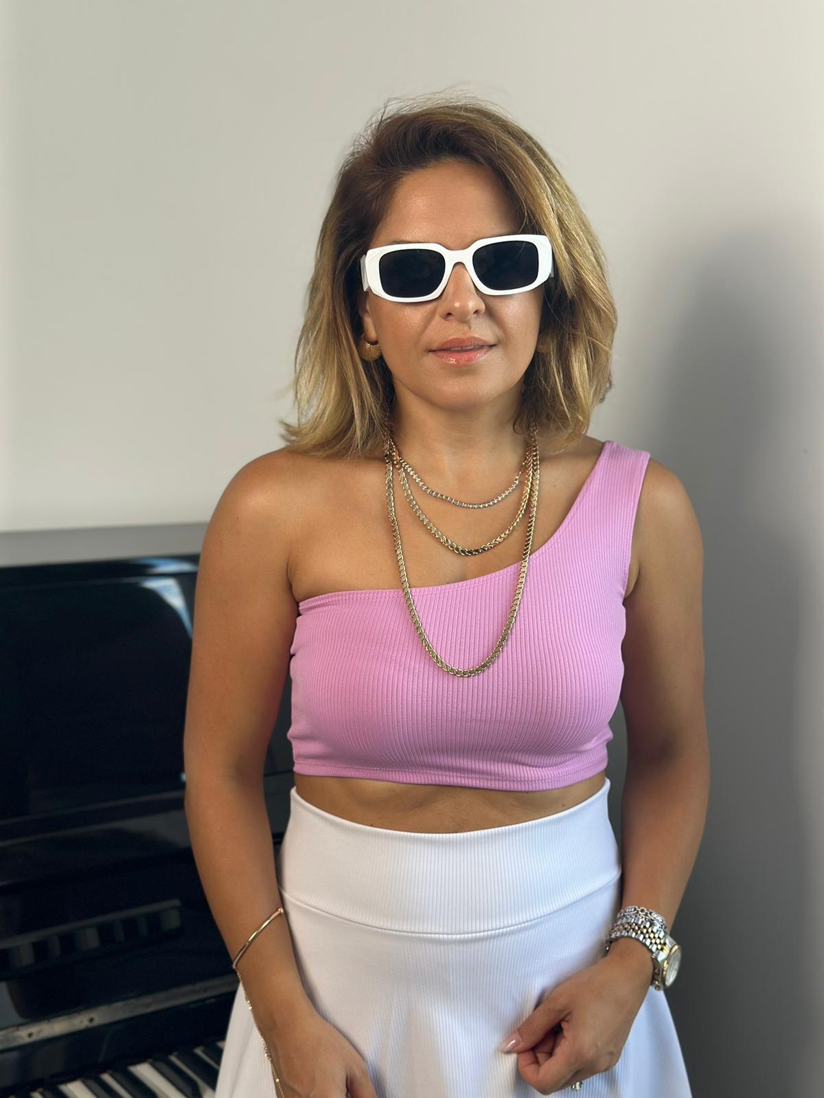 Tek Omuz Lila Crop