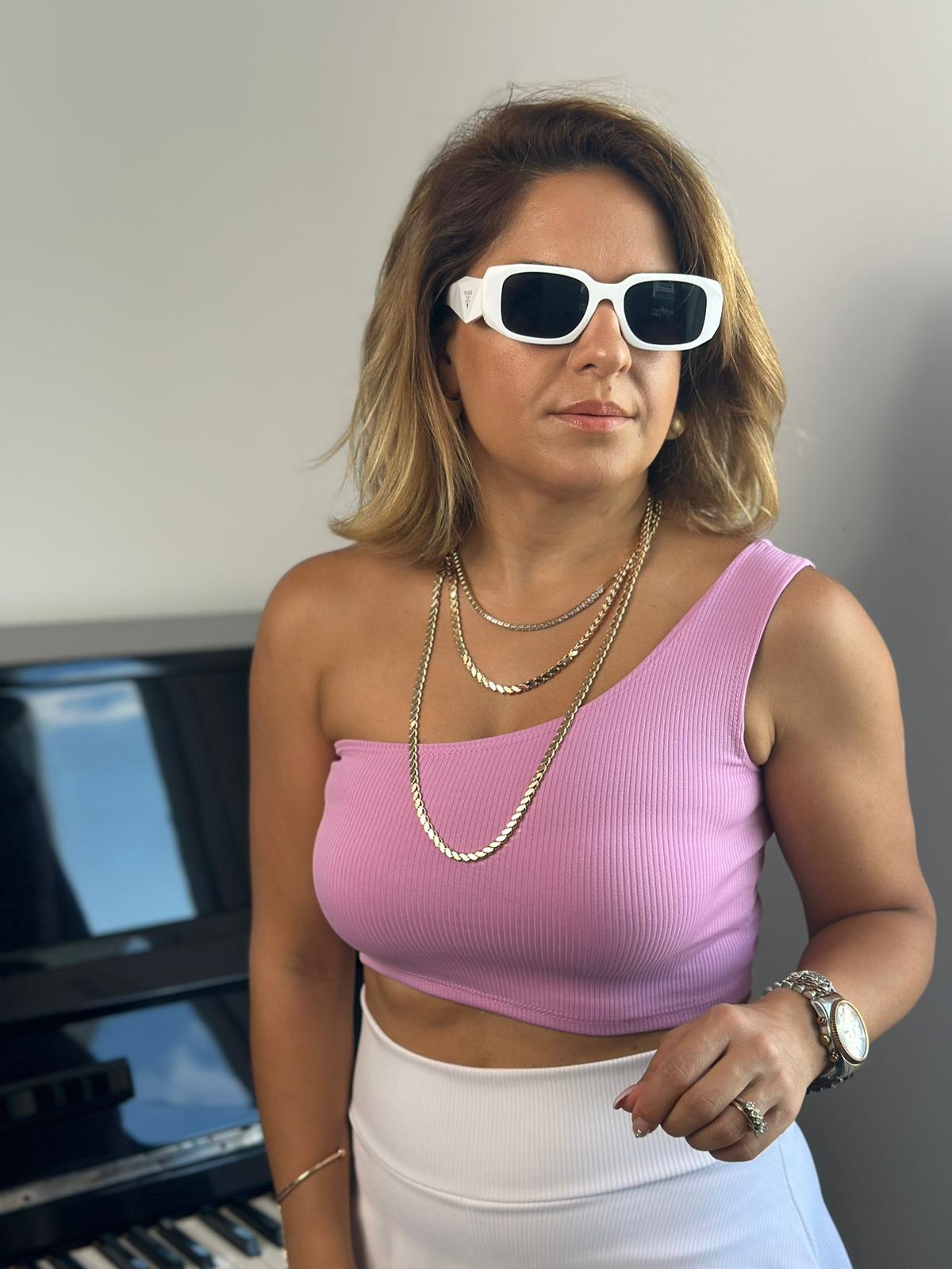 Tek Omuz Lila Crop