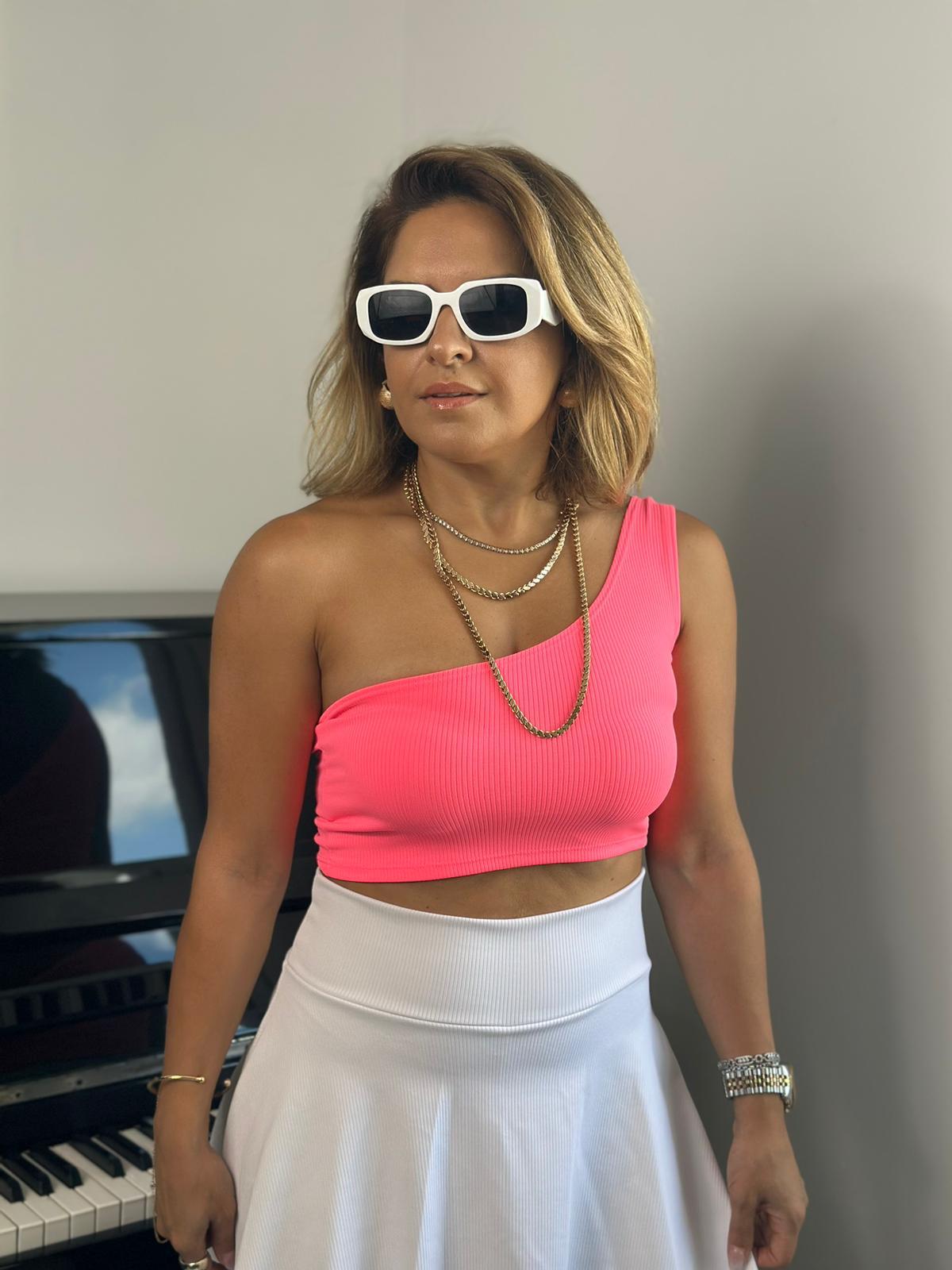 Tek Omuz Pembe Crop