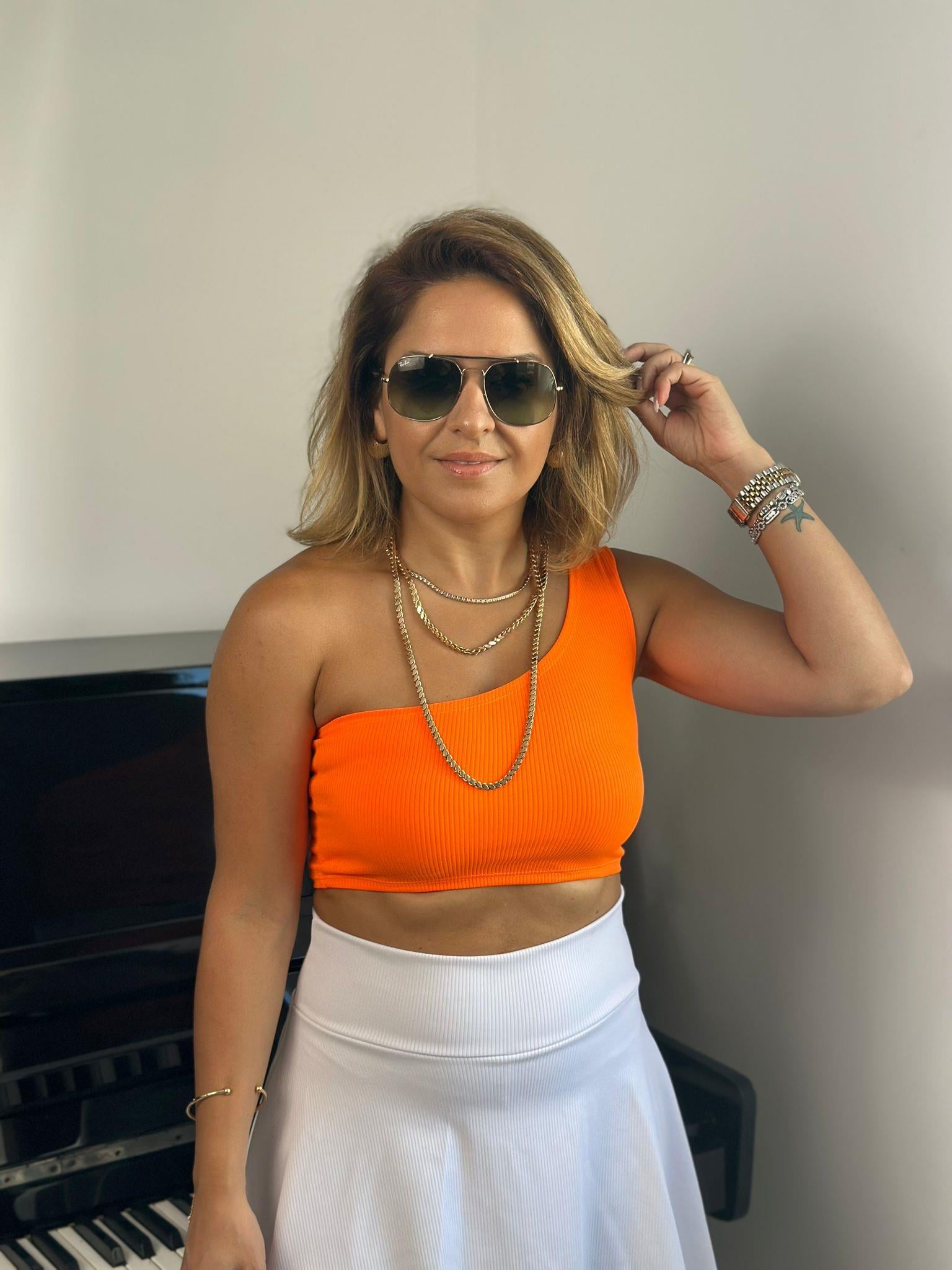 Tek Omuz Turuncu Crop