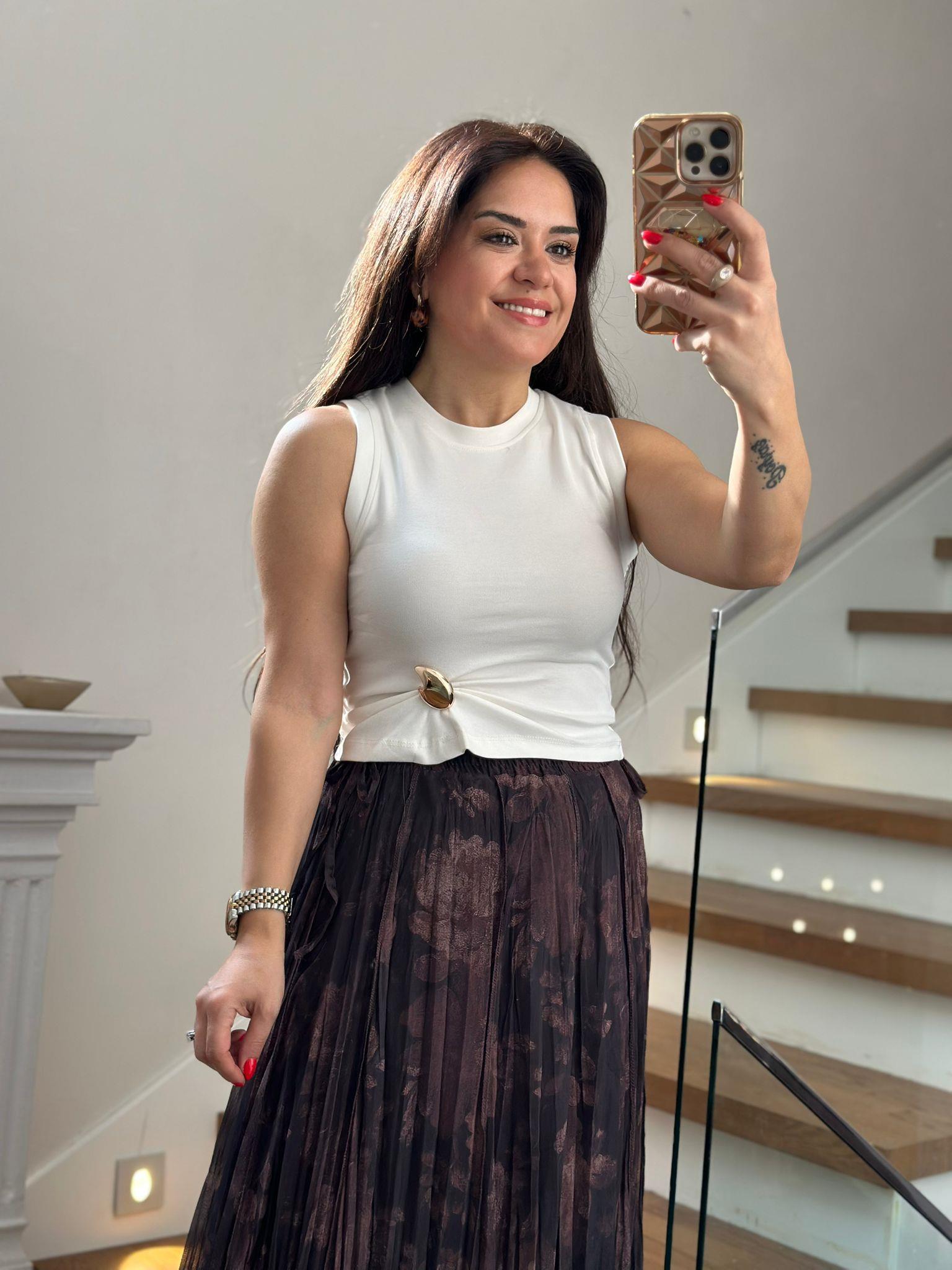 Tokalı Beyaz Atlet Bluz