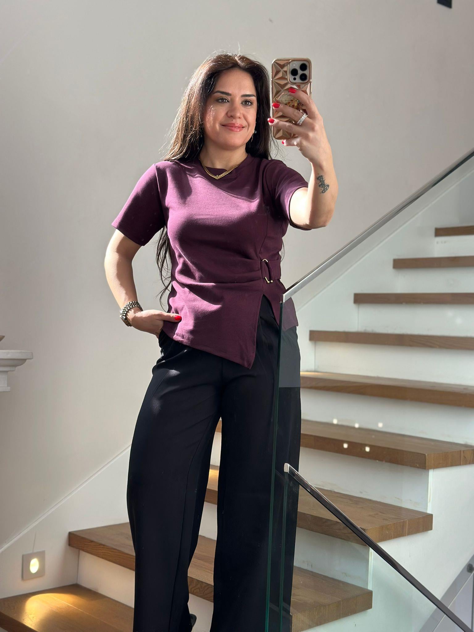 Tokalı Bisiklet Yaka Bordo Tshirt