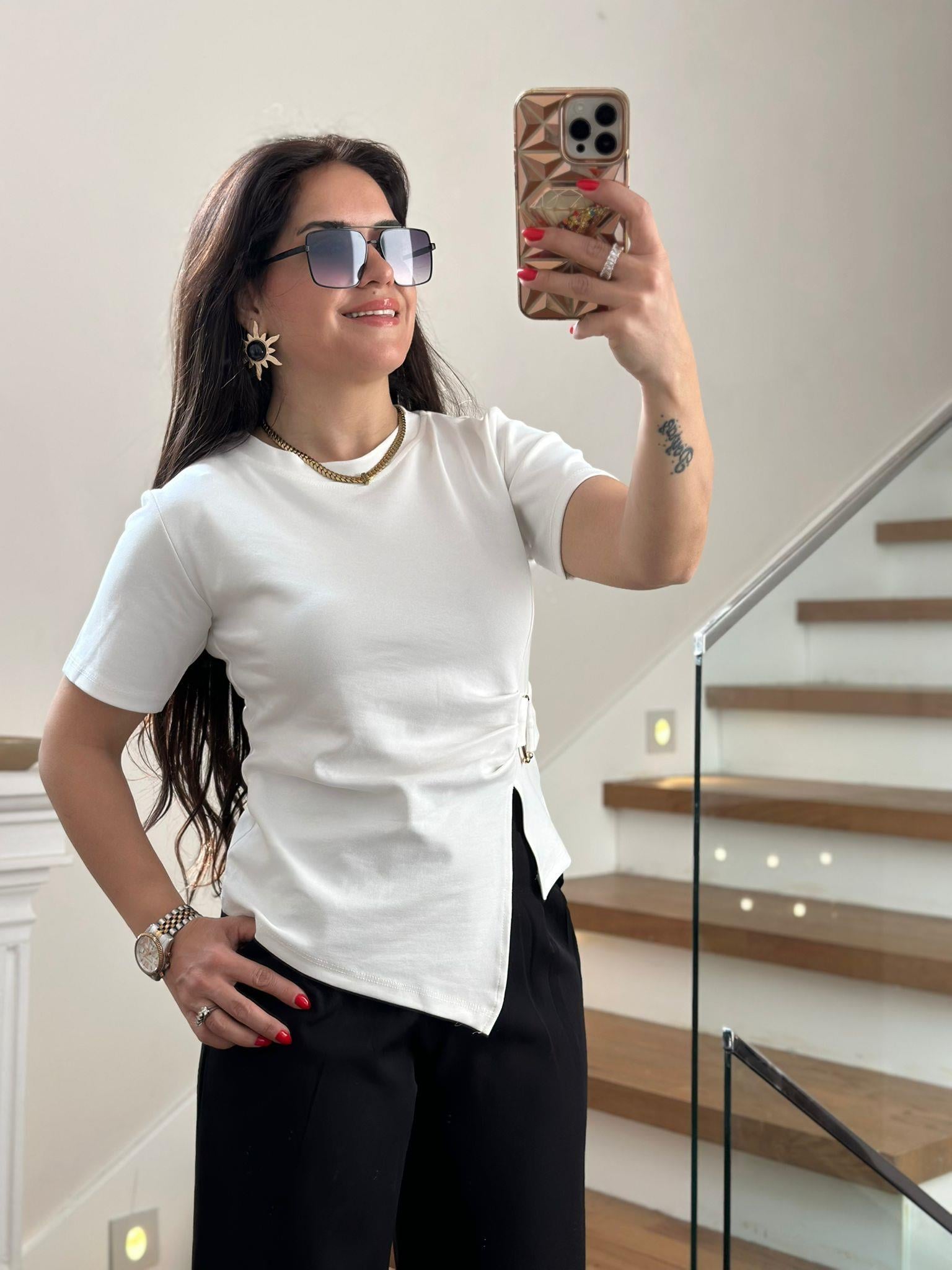 Toklaı Bisiklet Yaka Beyaz Tshirt