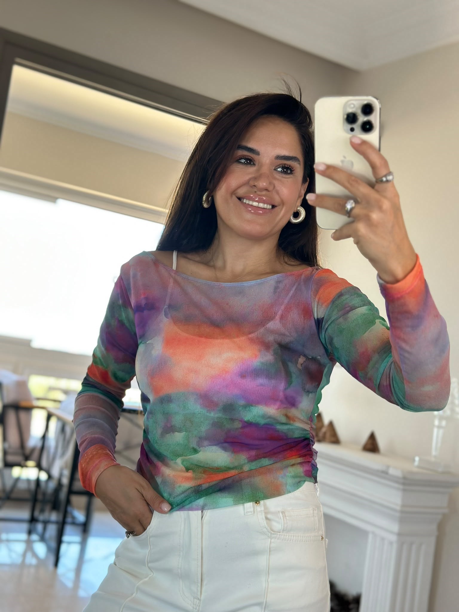 Uzun Kollu Tül Bluz Lpn264821