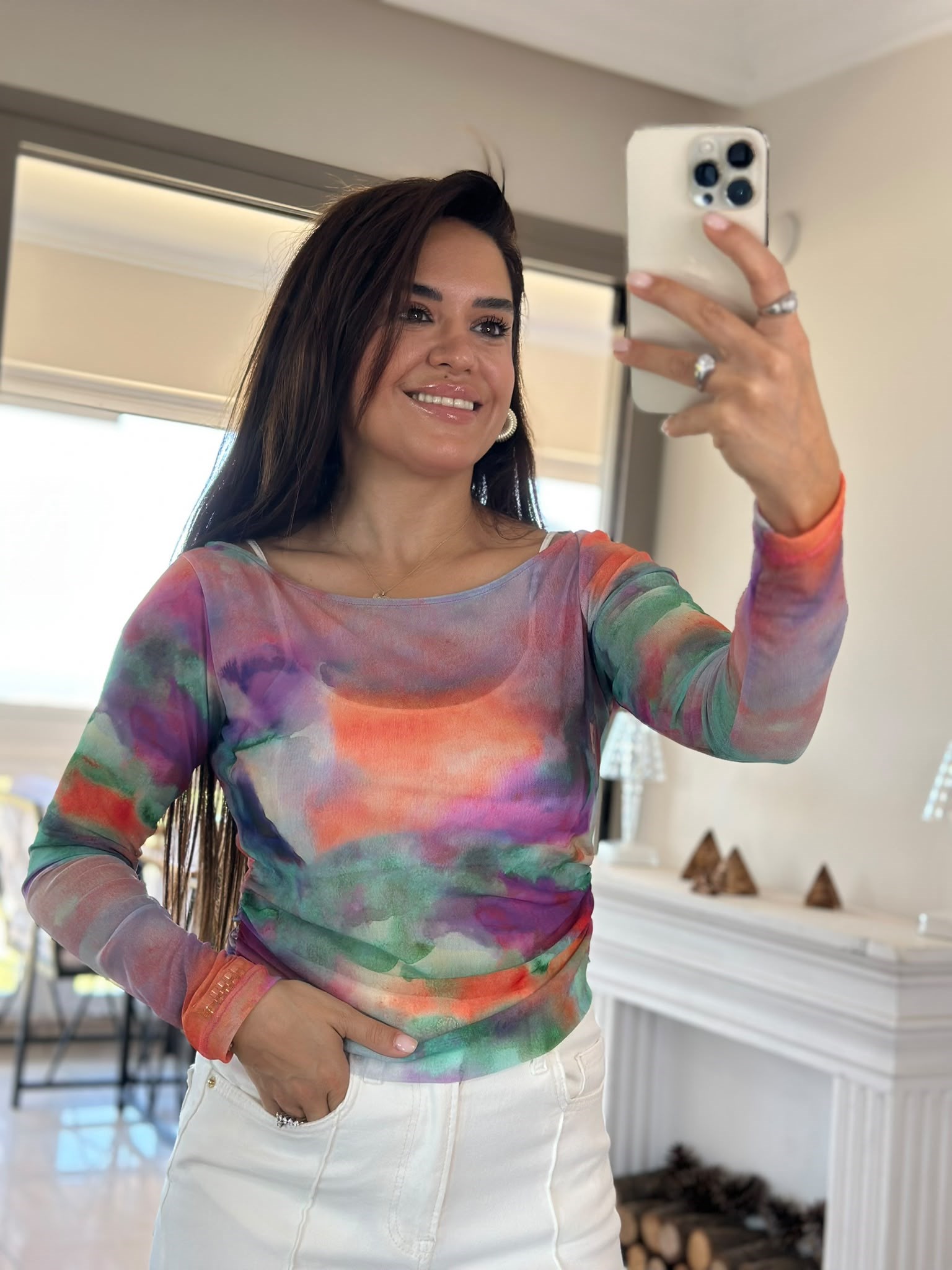 Uzun Kollu Tül Bluz Lpn264821