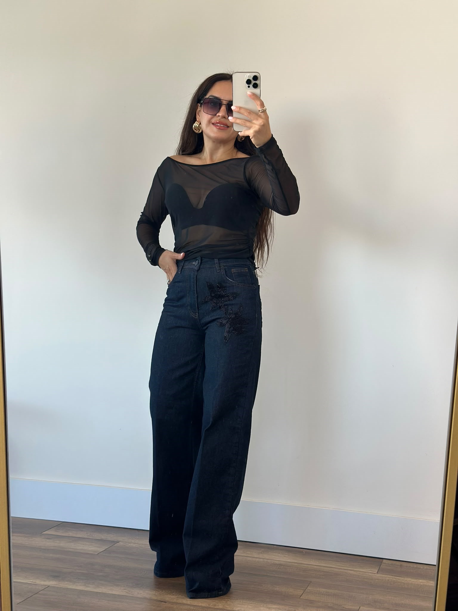 Uzun Kollu Tül Siyah Bluz Lpn264830