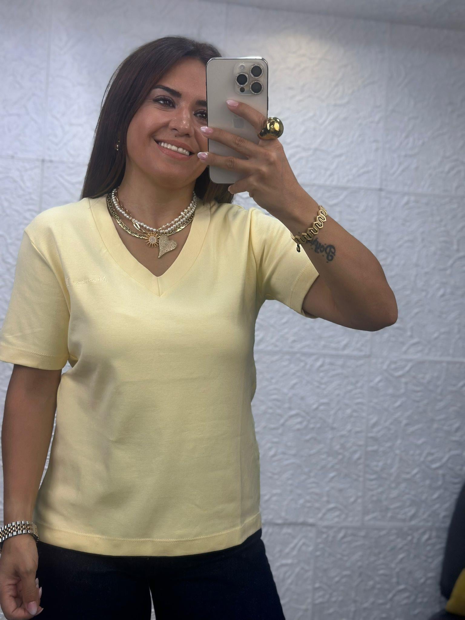V Yaka Sarı Tshirt