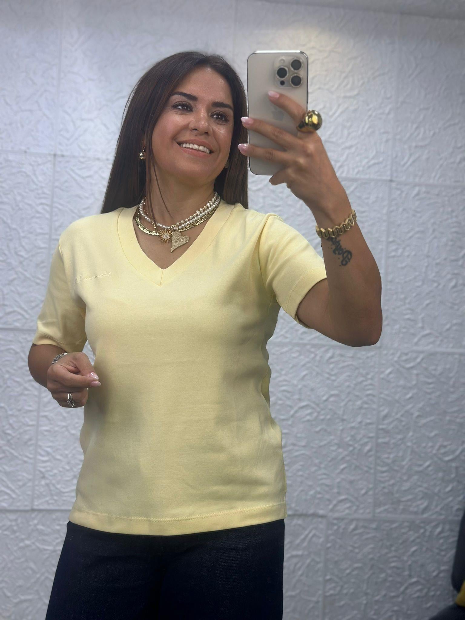 V Yaka Sarı Tshirt