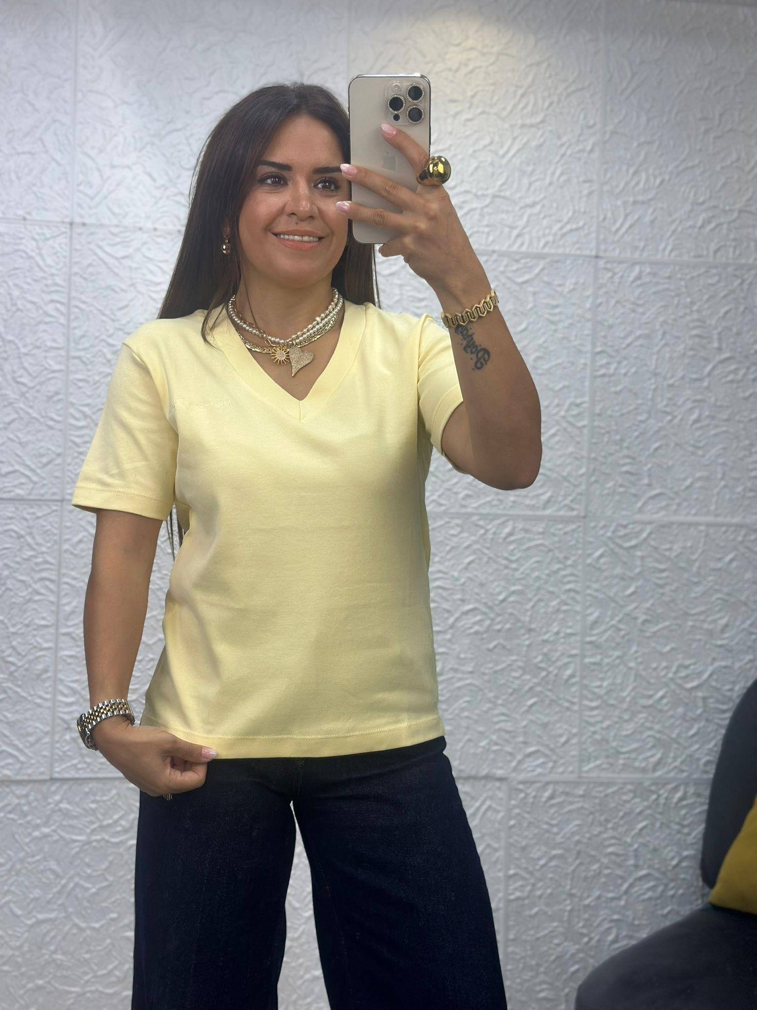 V Yaka Sarı Tshirt