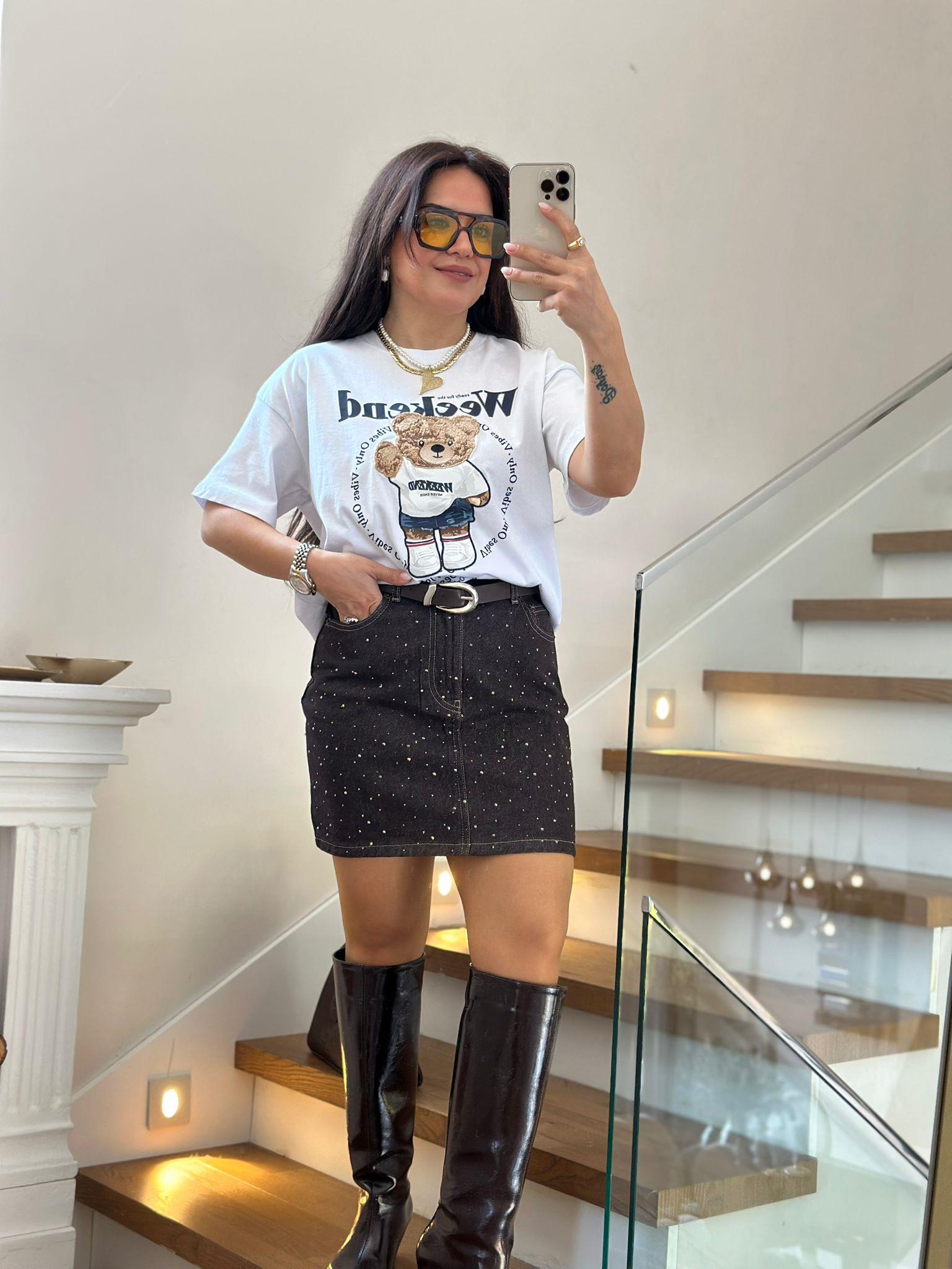 Weekend Ayıcıklı Beyaz Tshirt