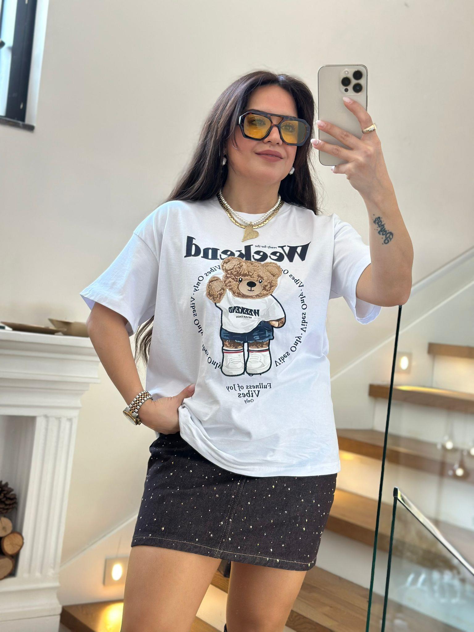 Weekend Ayıcıklı Beyaz Tshirt