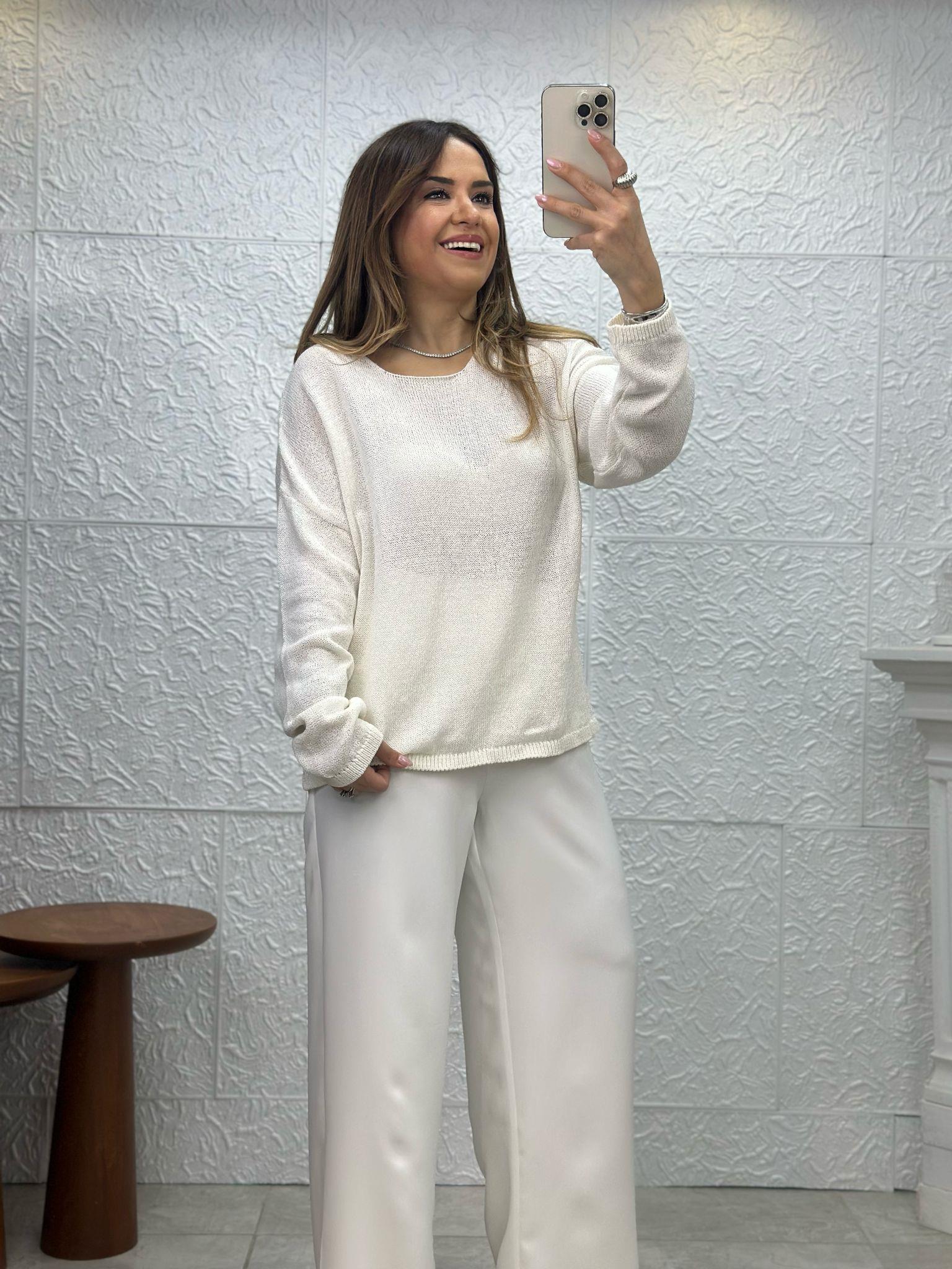 Yakalı Düz Krem Triko